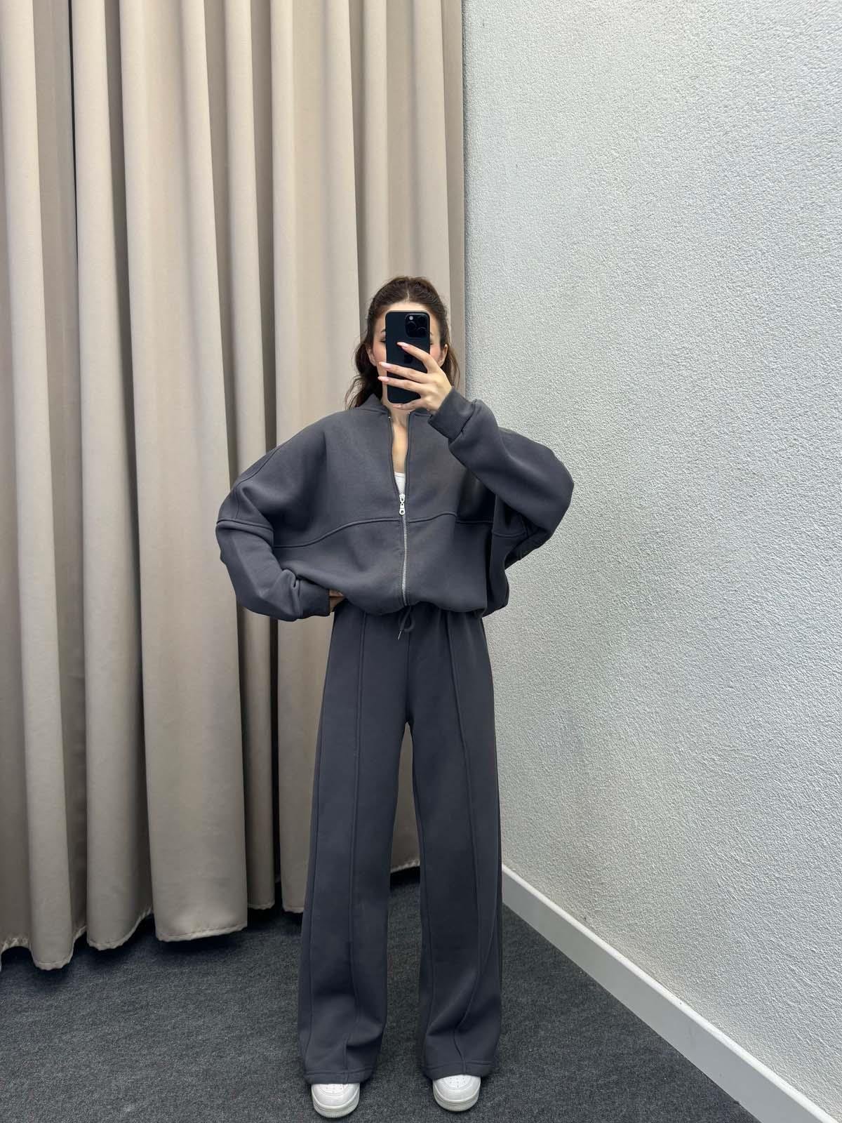 Zumba Üç İplik Şardonlu Füme Eşofman Takımı