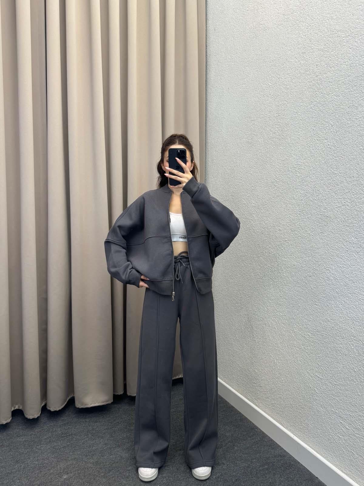 Zumba Üç İplik Şardonlu Füme Eşofman Takımı