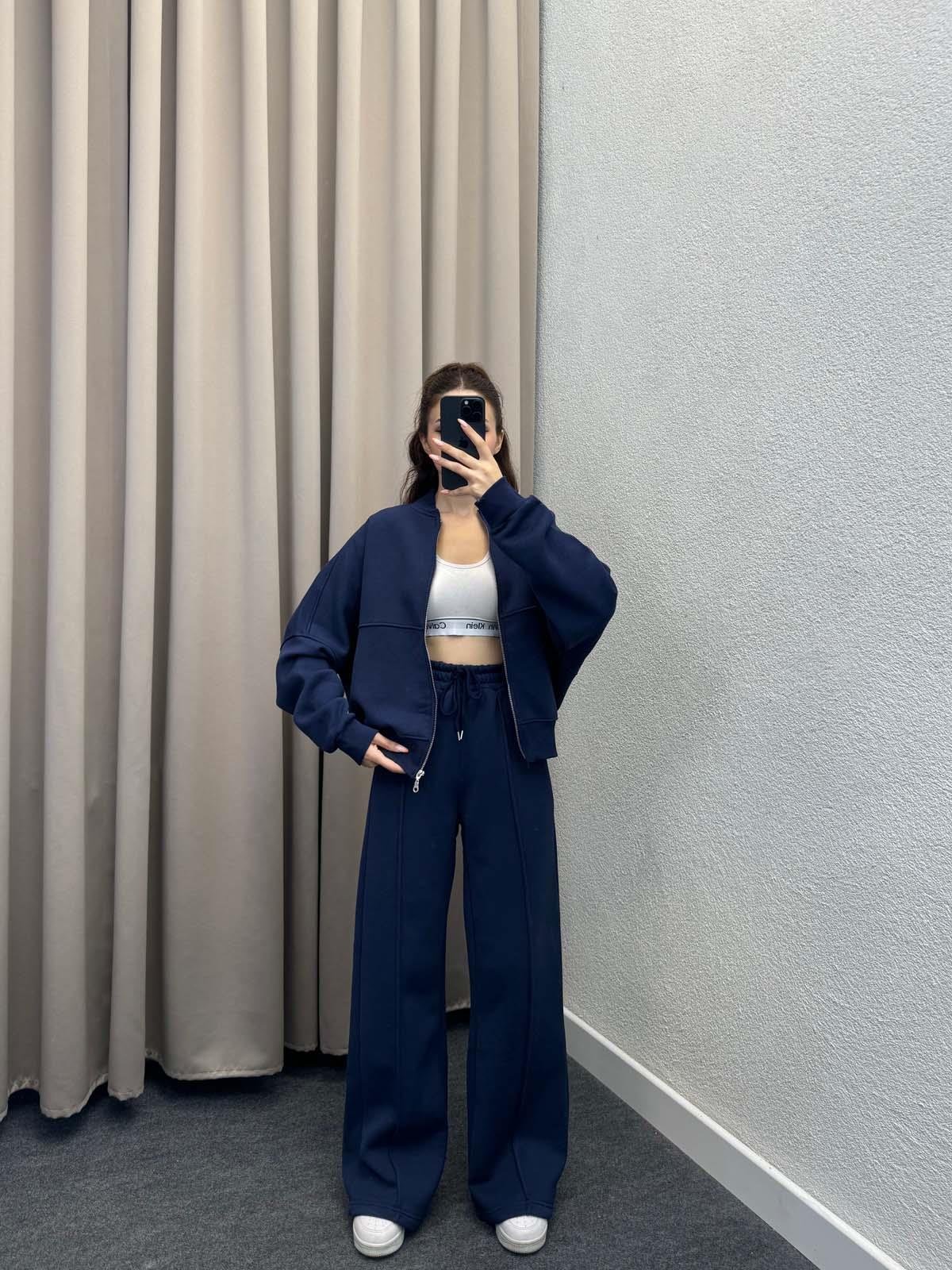 Zumba Üç İplik Şardonlu Lacivert Eşofman Takımı