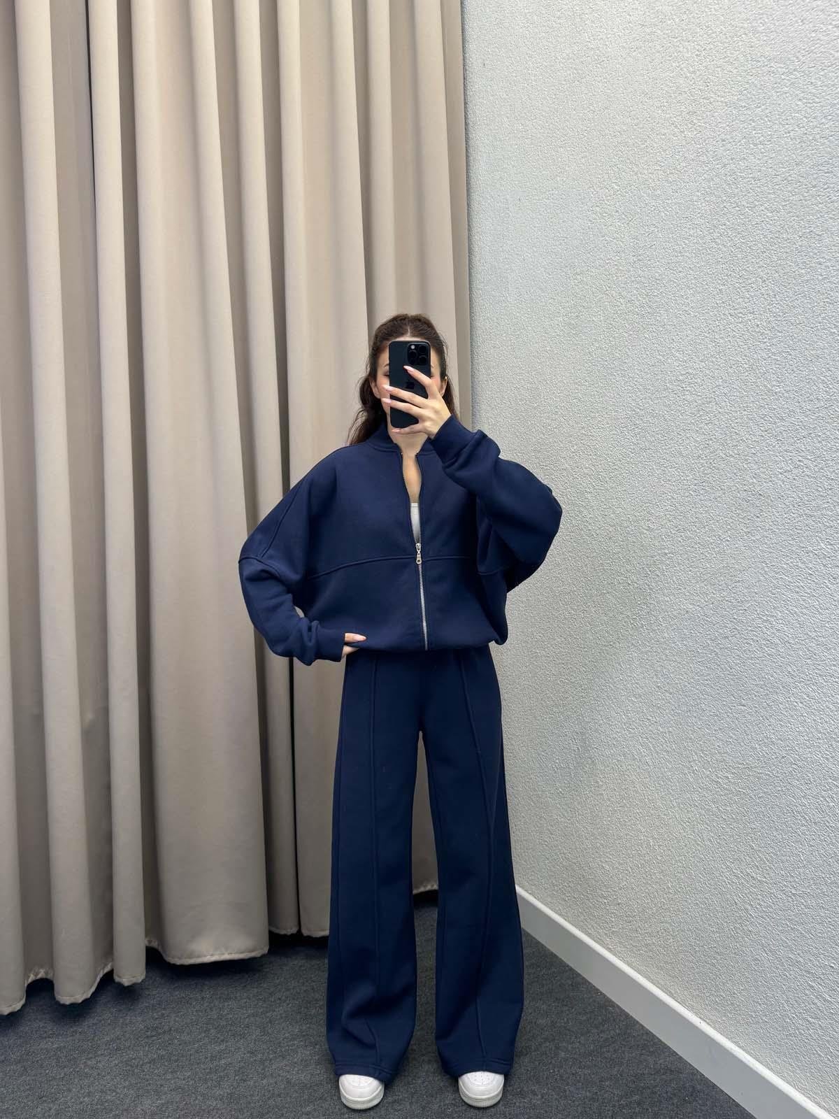 Zumba Üç İplik Şardonlu Lacivert Eşofman Takımı