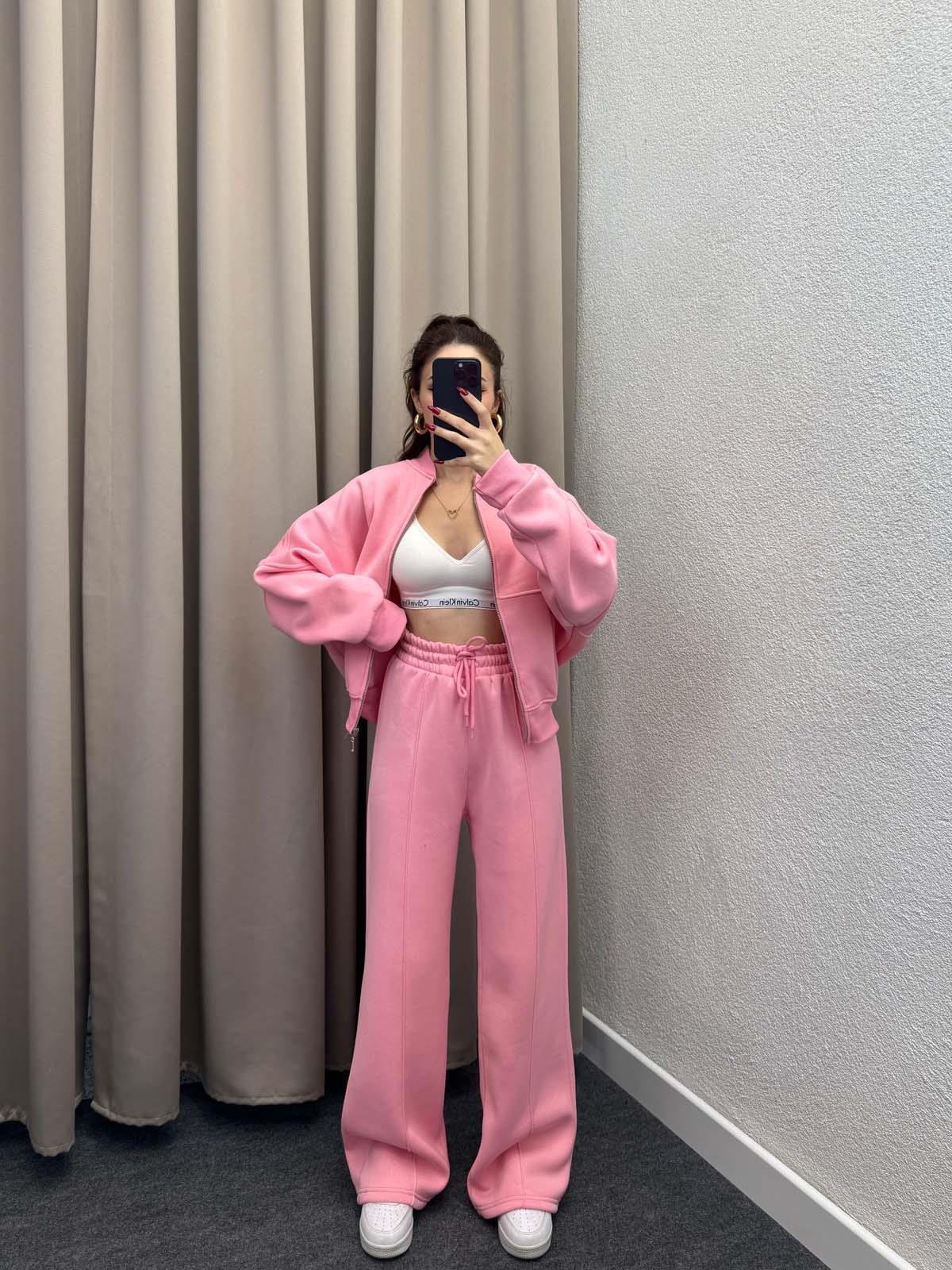 Zumba Üç İplik Şardonlu Pudra Eşofman Takımı