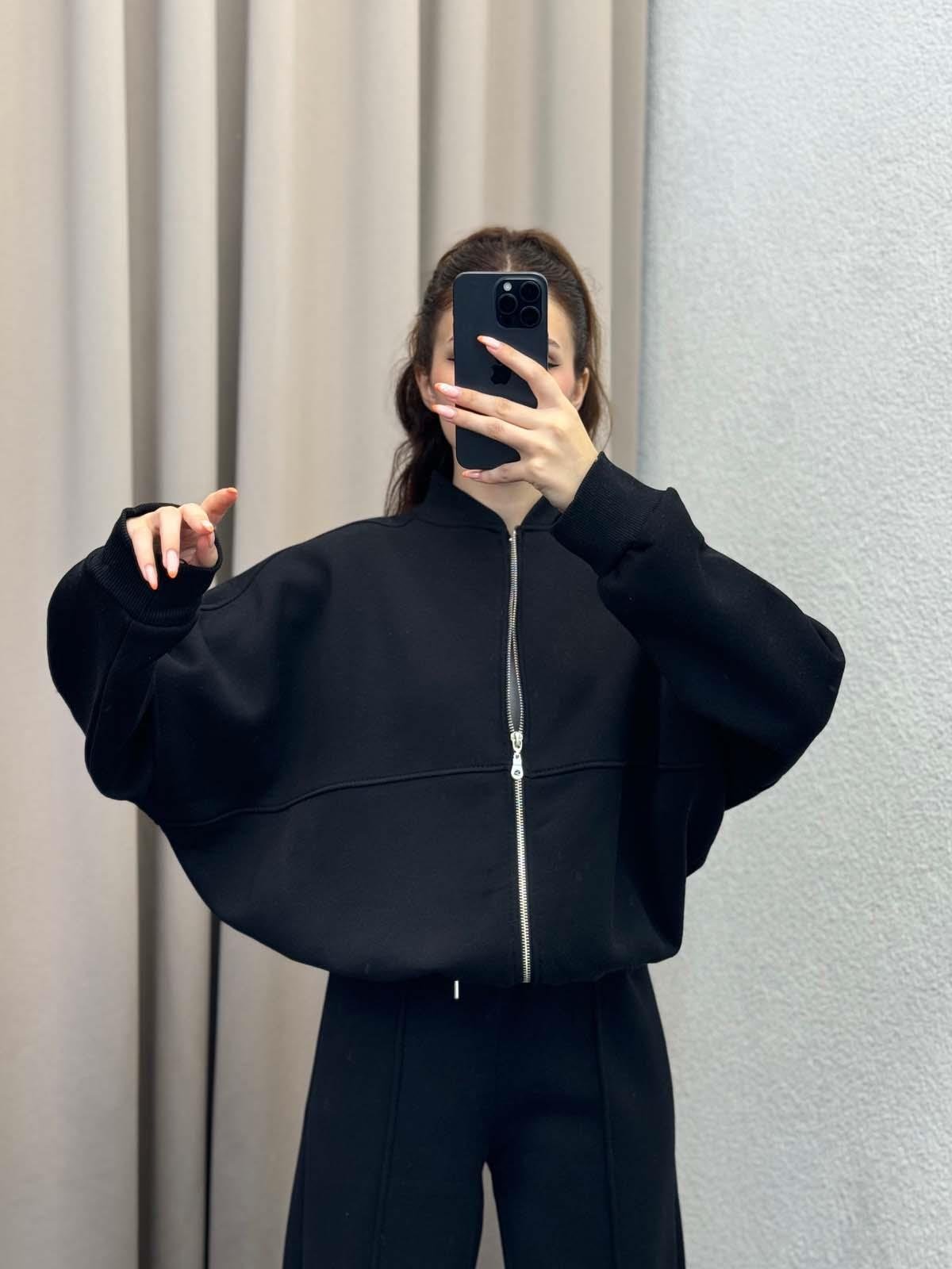 Zumba Üç İplik Şardonlu Siyah Eşofman Takımı