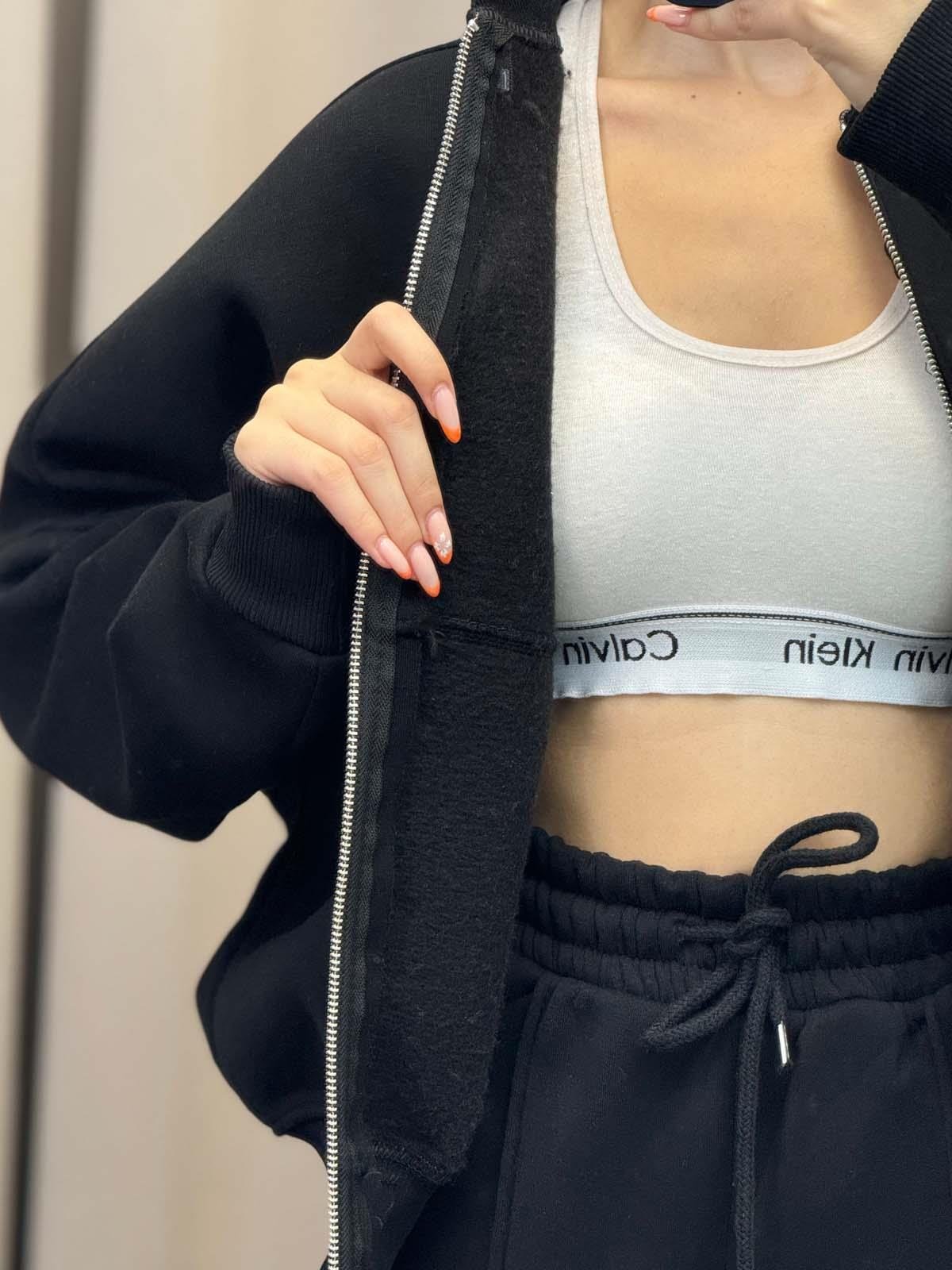 Zumba Üç İplik Şardonlu Siyah Eşofman Takımı