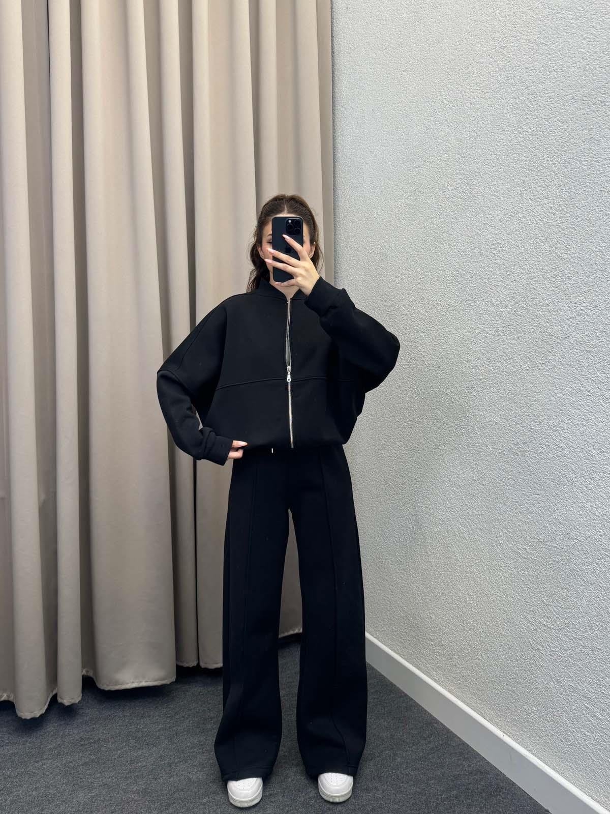 Zumba Üç İplik Şardonlu Siyah Eşofman Takımı