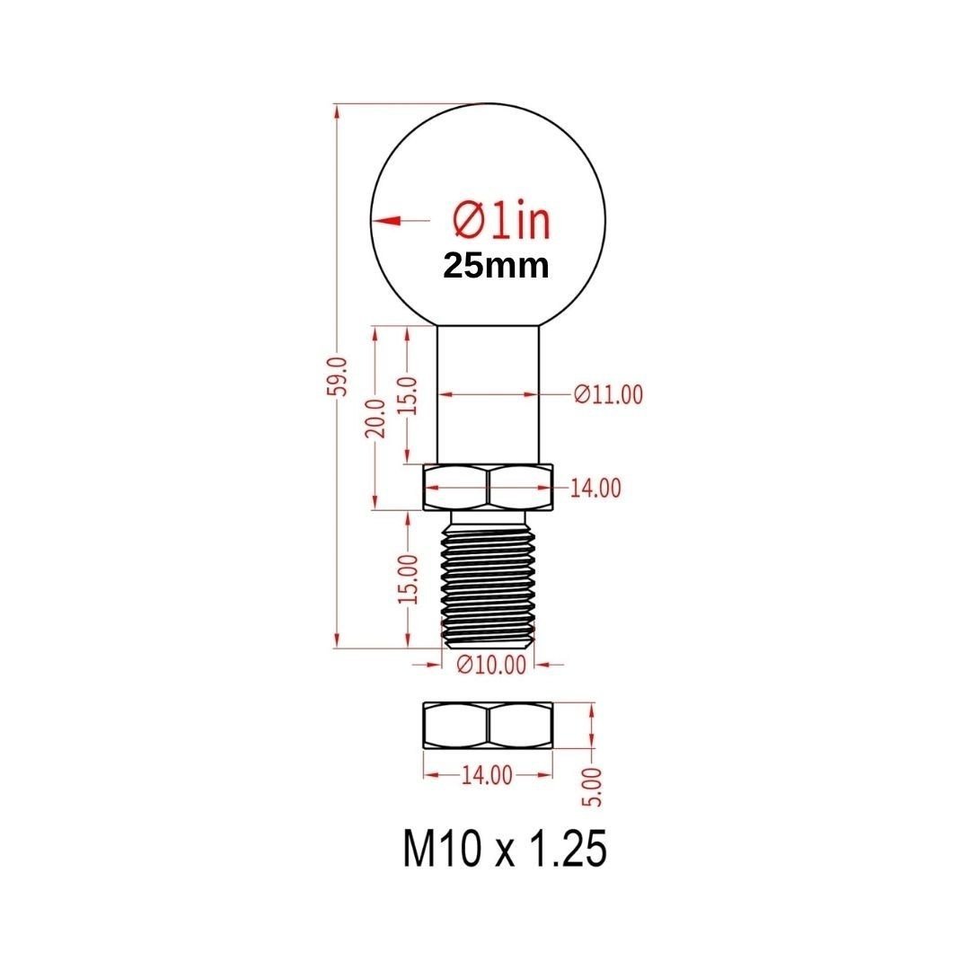 25MM Toplu Uzun Civata Bağlantı Aparatı  M10 x 1.25 x 15 mm Dişli