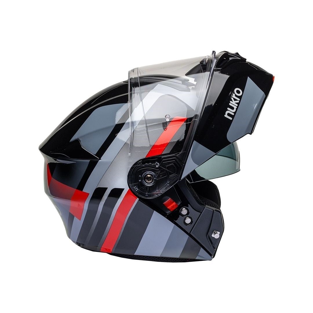 Nukro 938-SV Glossy Black Red Grat Çene Açılır Kask 
