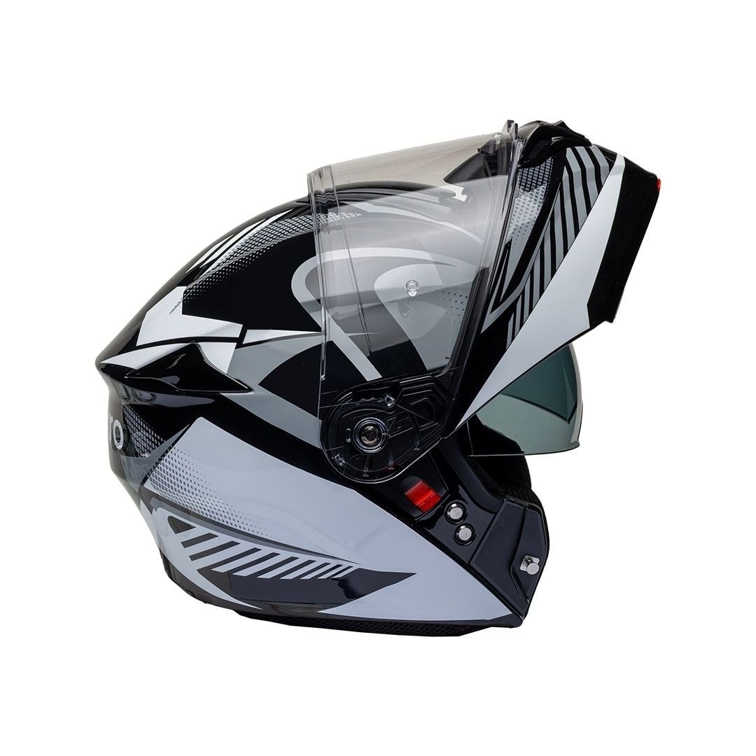 Nukro 938-SV Glossy Black White Gray Çene Açılır Kask 