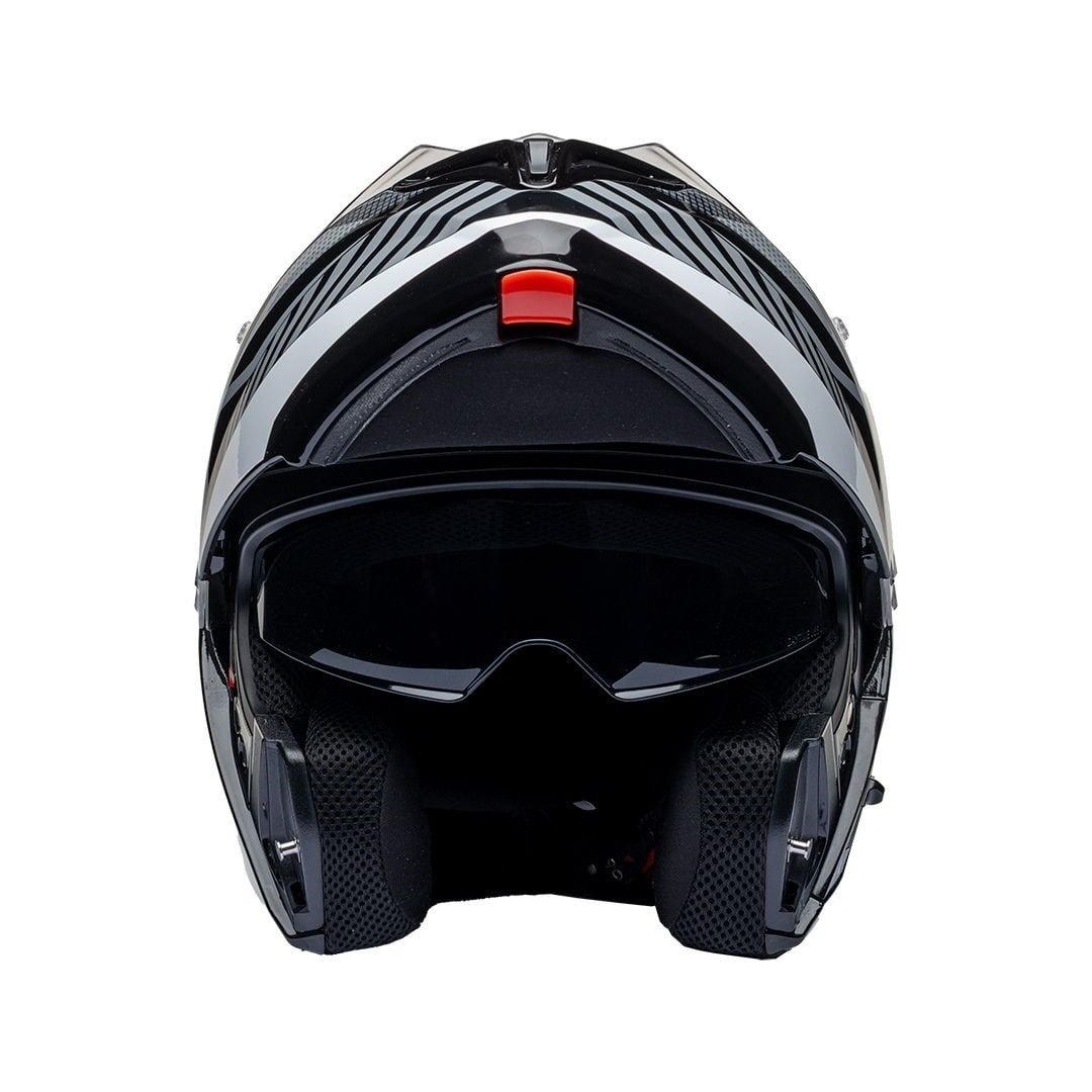 Nukro 938-SV Glossy Black White Gray Çene Açılır Kask 
