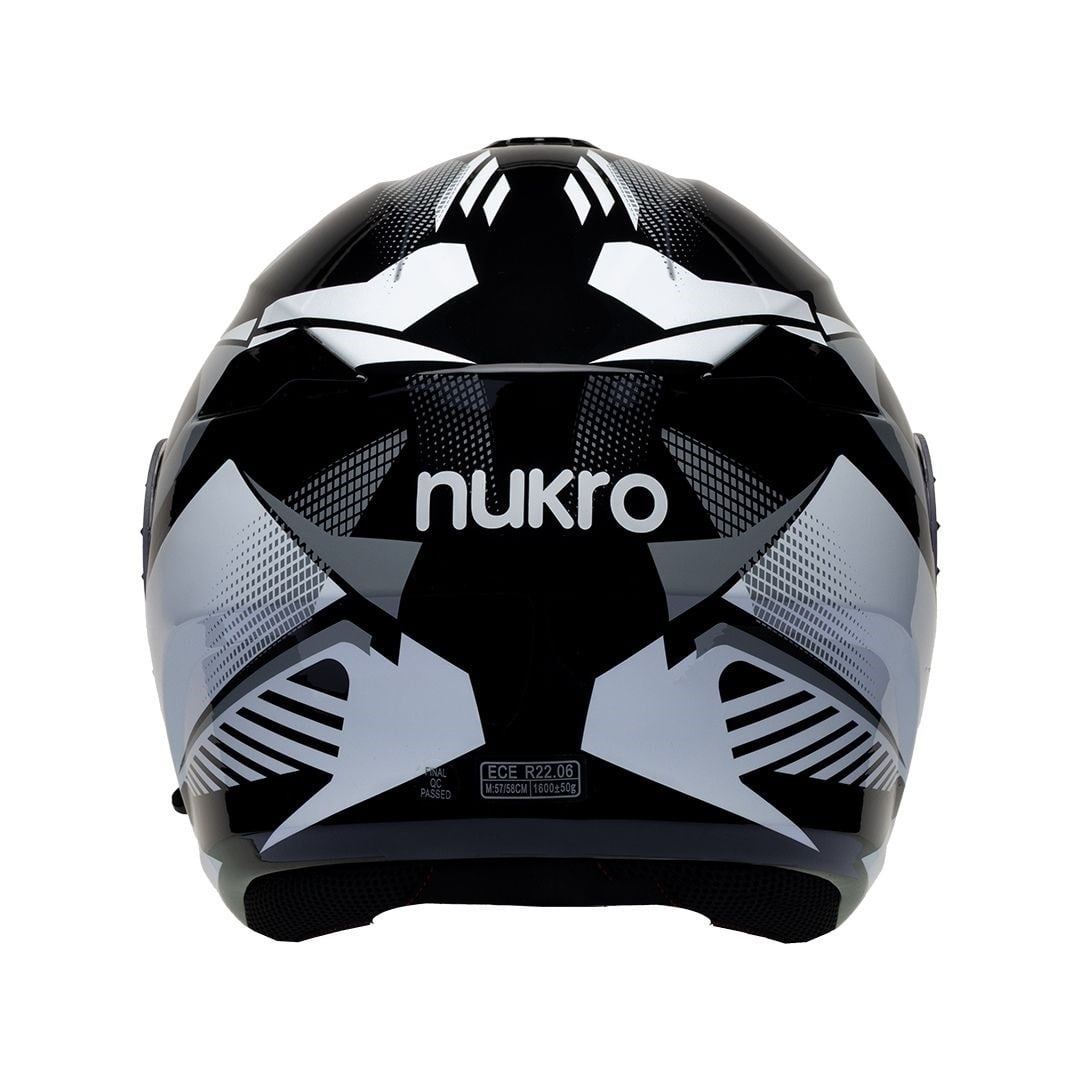 Nukro 938-SV Glossy Black White Gray Çene Açılır Kask 