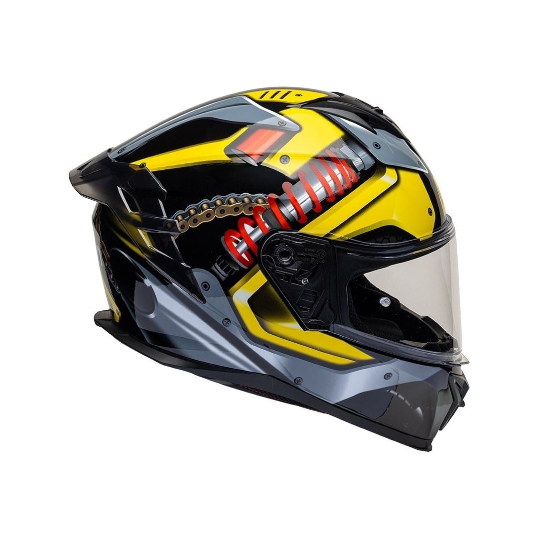 Nukro 986-A Glossy Black Yellow Red Kapalı Kask 