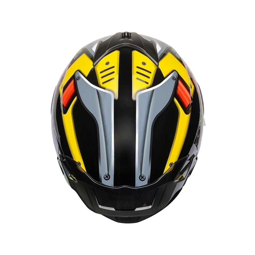 Nukro 986-A Glossy Black Yellow Red Kapalı Kask 