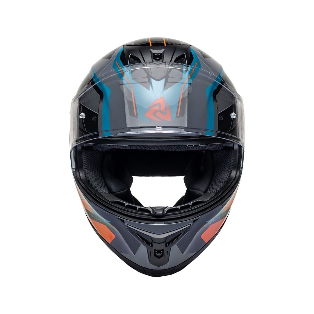 Nukro 986-A Glossy Gray Green Orange Kapalı Kask 