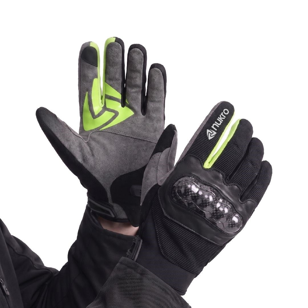 Nukro Carbon NELVO Yazlık Motosiklet Eldiveni - Neon Sarı