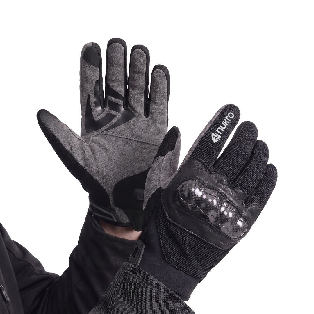 Nukro Carbon NELVO Yazlık Motosiklet Eldiveni - Siyah