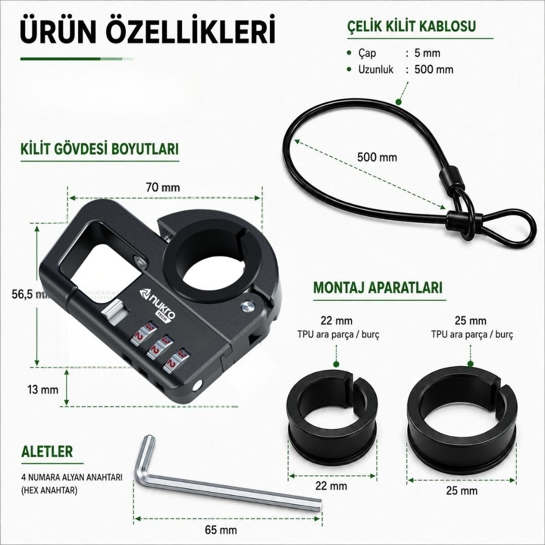 Nukrotech CBK-4 Şifreli Motosiklet Kask Kilidi 