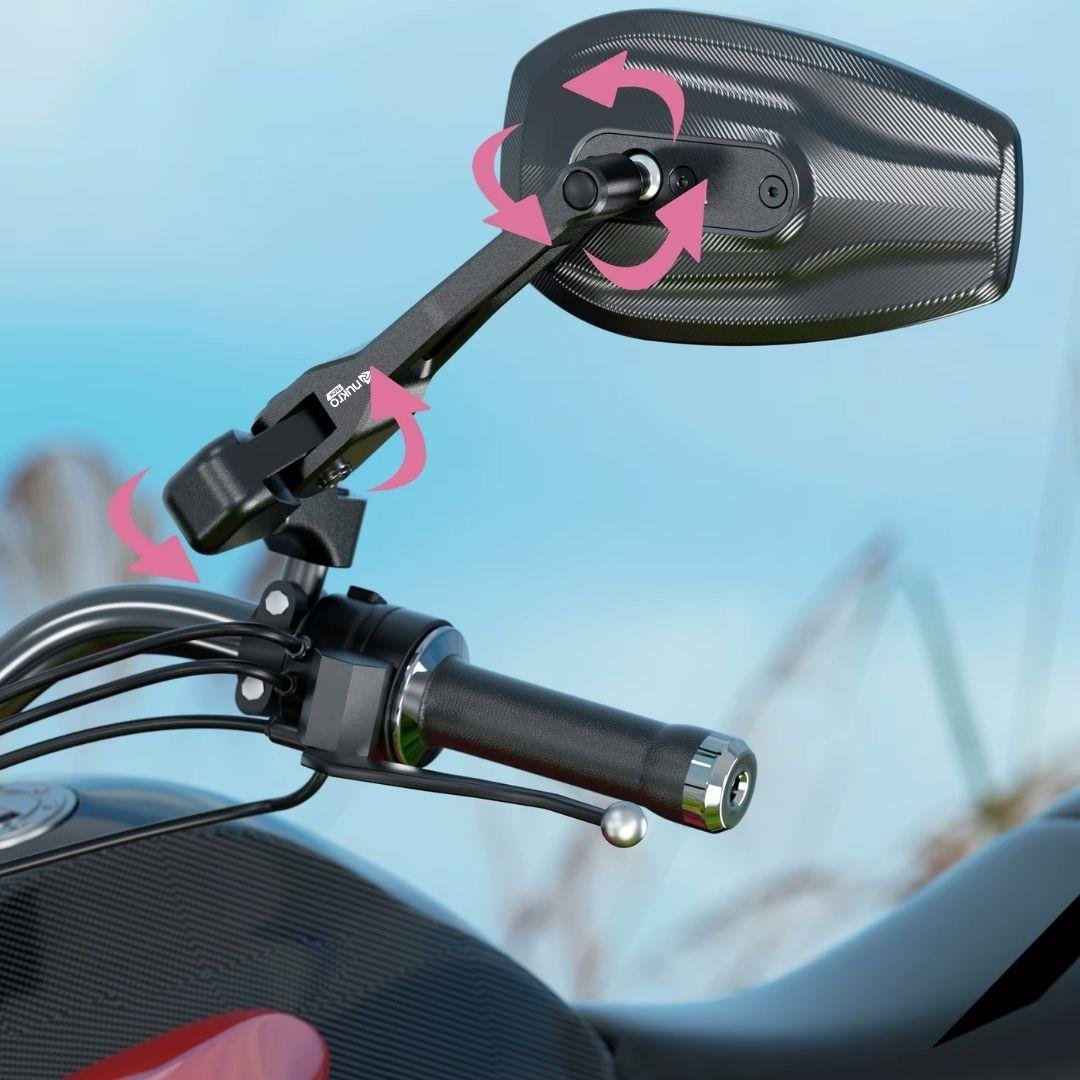 Nukrotech RM-101 Katlanabilir Alüminyum Motosiklet Dikiz Aynası – Mavi Lensli, Geniş Açılı, Hidrofobik Tasarım