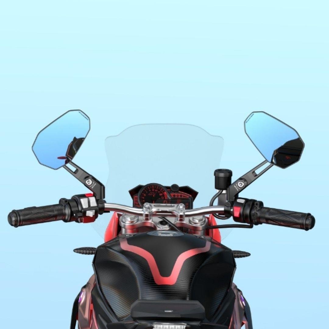 Nukrotech RM-201 Katlanabilir Alüminyum Motosiklet Dikiz Aynası – Mavi Cam - Hidrofobik Tasarım
