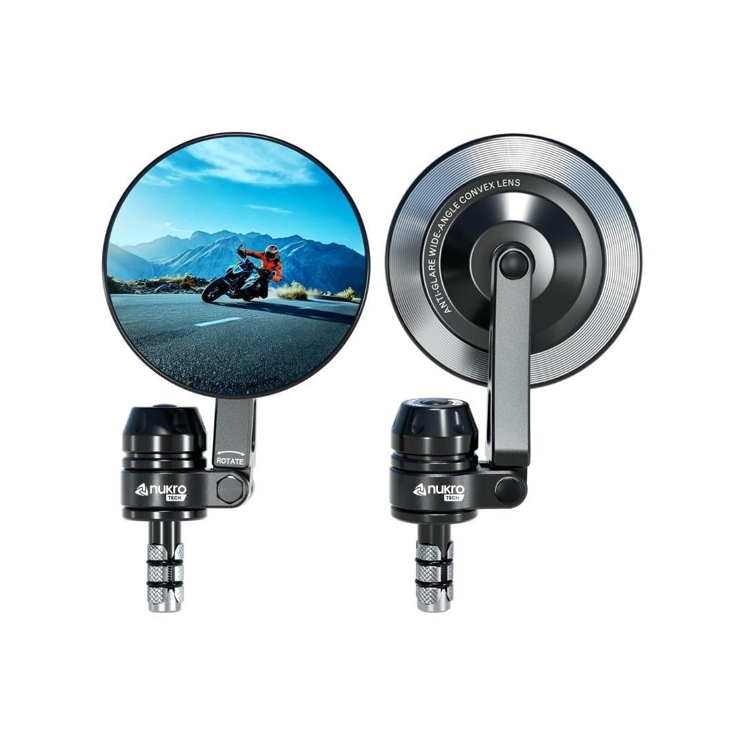Nukrotech RM-303 Alüminyum Motosiklet Gidon Dikiz Aynası – Mavi Cam - Hidrofobik Tasarım