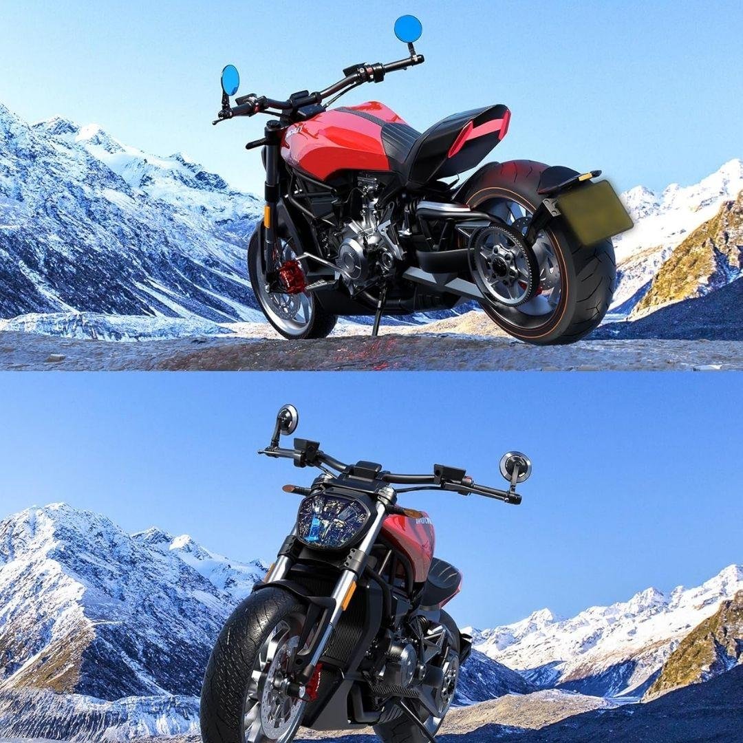 Nukrotech RM-303 Alüminyum Motosiklet Gidon Dikiz Aynası – Mavi Cam - Hidrofobik Tasarım