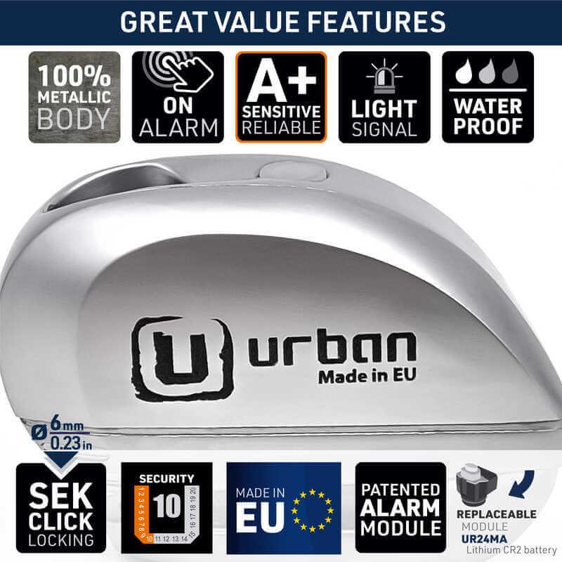 URBAN SECURITY UR22 VESPA UYUMLU ALARMLI DİSK KİLİDİ 6MM PİM