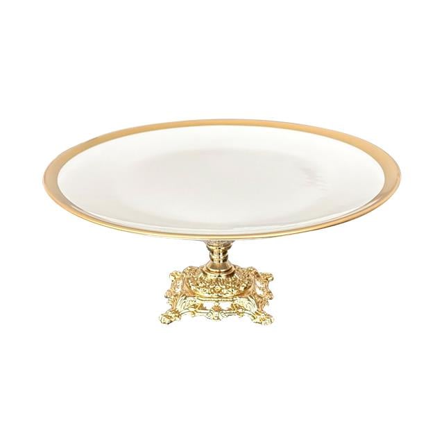 GOLD YALDIZLI 25cm  AYAKLI PORSELEN SUNUMLUK