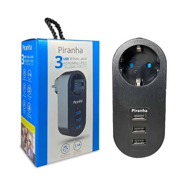 Piranha 3385 Akım Korumalı 3-Usb 1-Priz