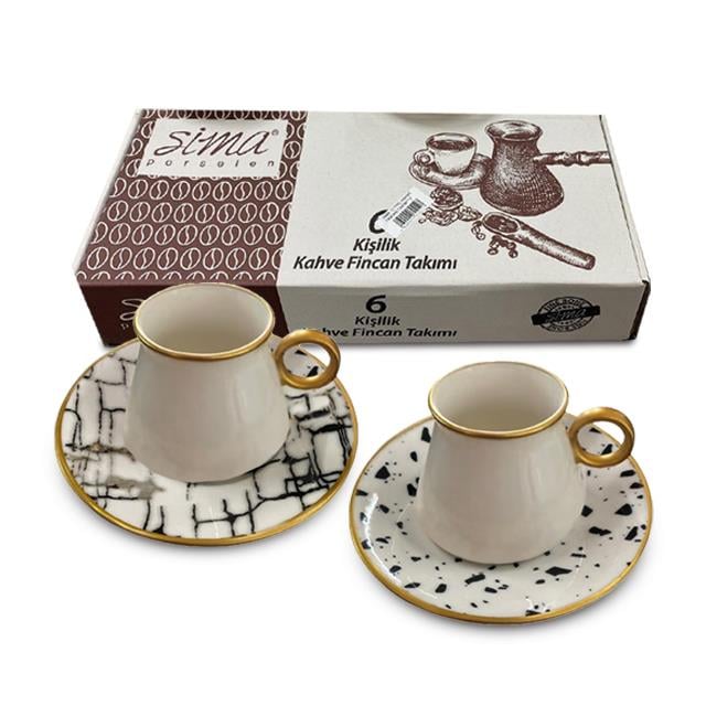 Sima12prç Porselen Yazdızlı Kahve Takımı