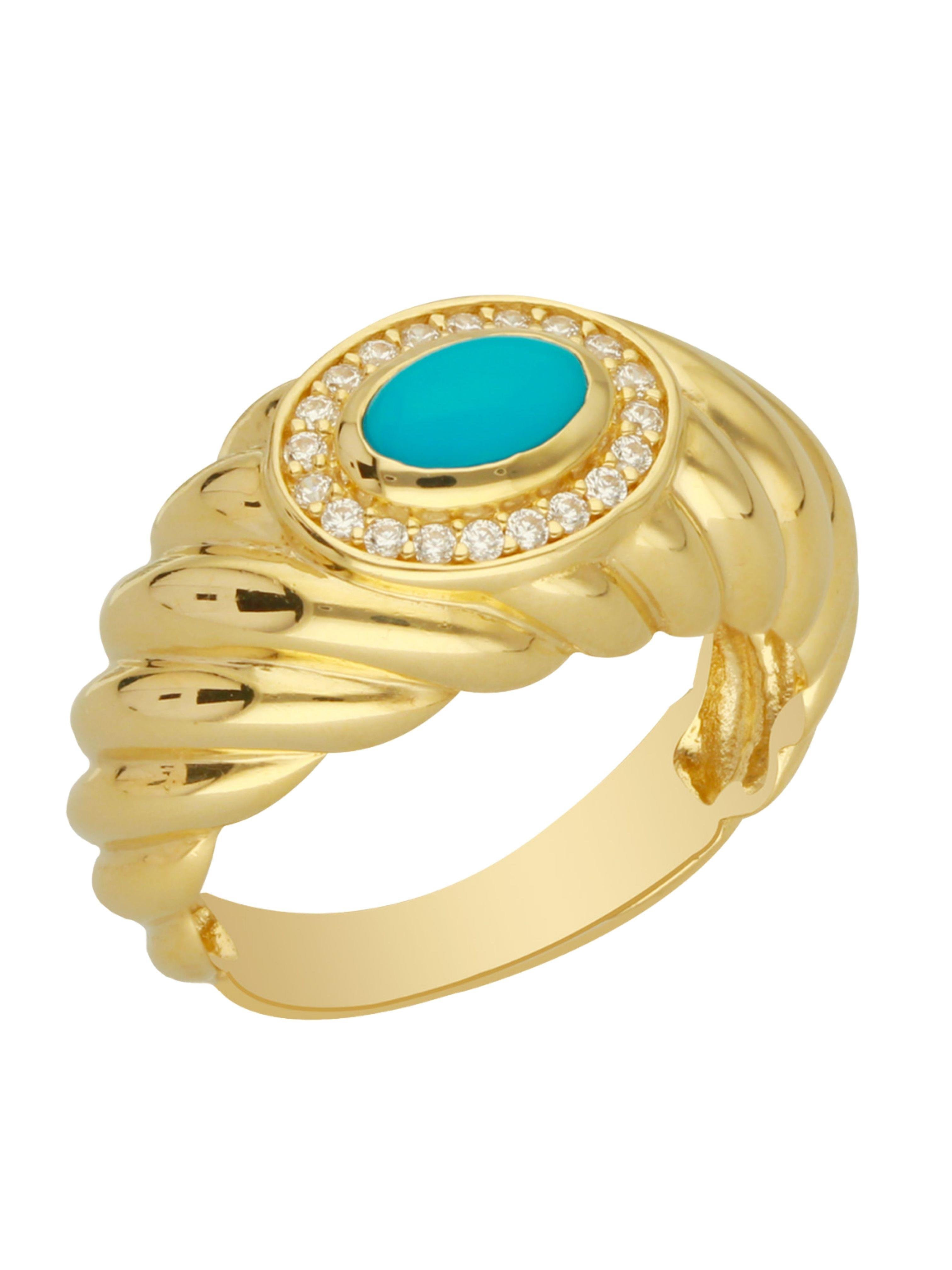 14 Ayar Altın Firuze Mavi İstiridye Taşlı Yüzük14 Ayar Altın Firuze Mavi İstiridye Taşlı Yüzük