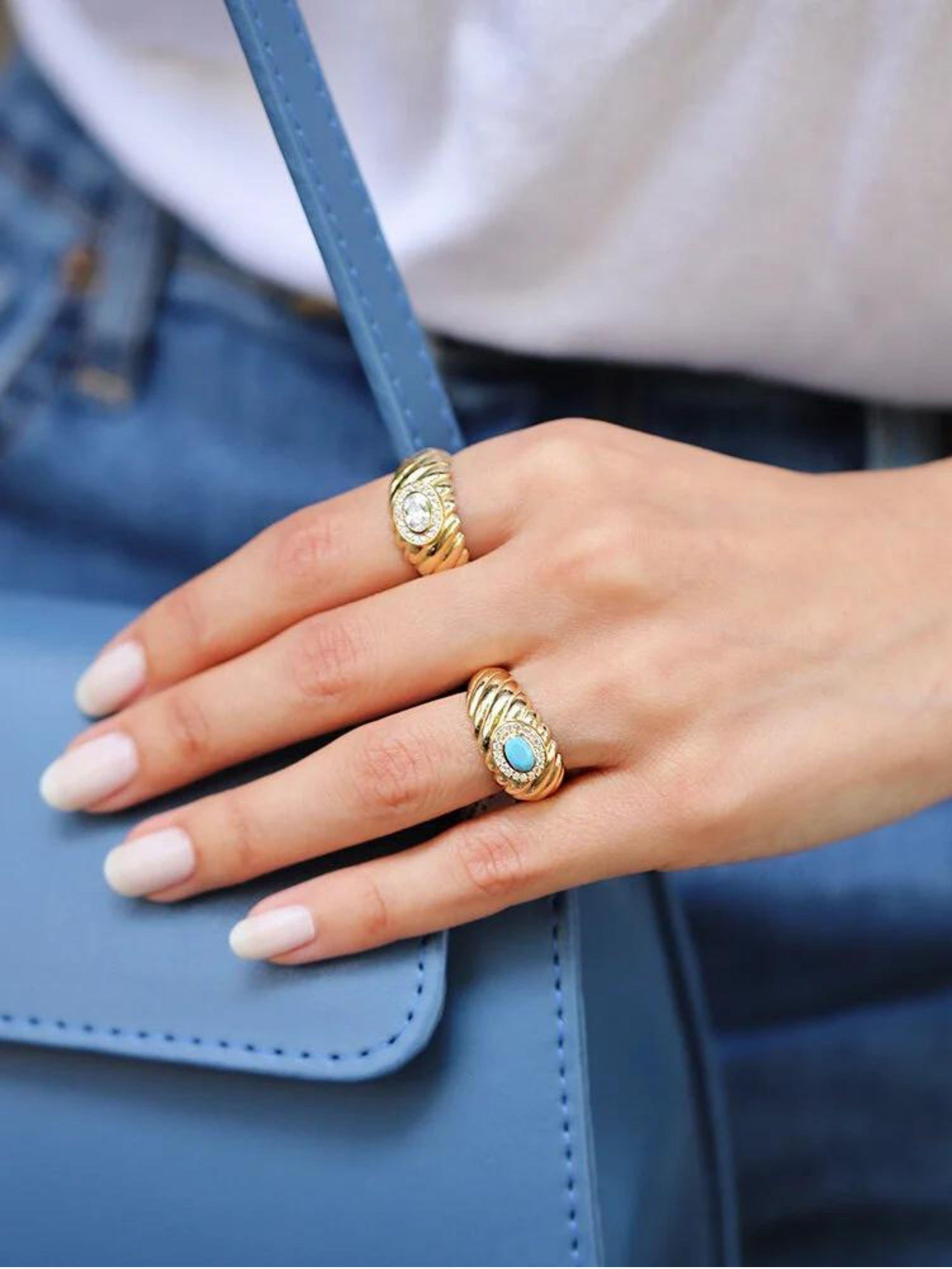 14 Ayar Altın Firuze Mavi İstiridye Taşlı Yüzük14 Ayar Altın Firuze Mavi İstiridye Taşlı Yüzük