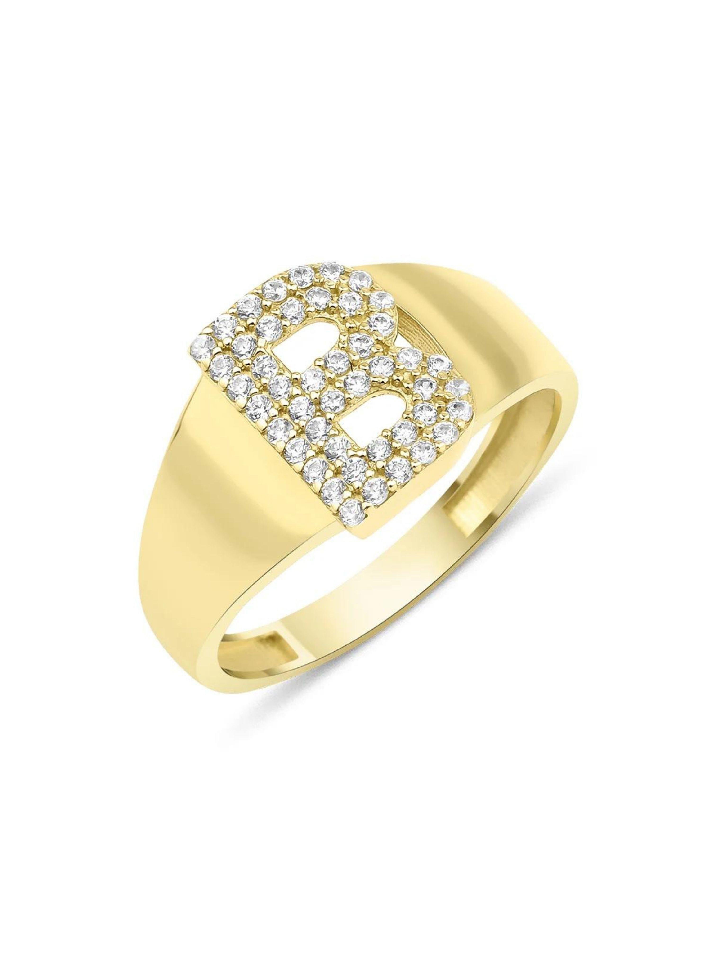 14 Ayar Altın Taşlı B Harfli Yüzük14 Ayar Altın Taşlı B Harfli Yüzük