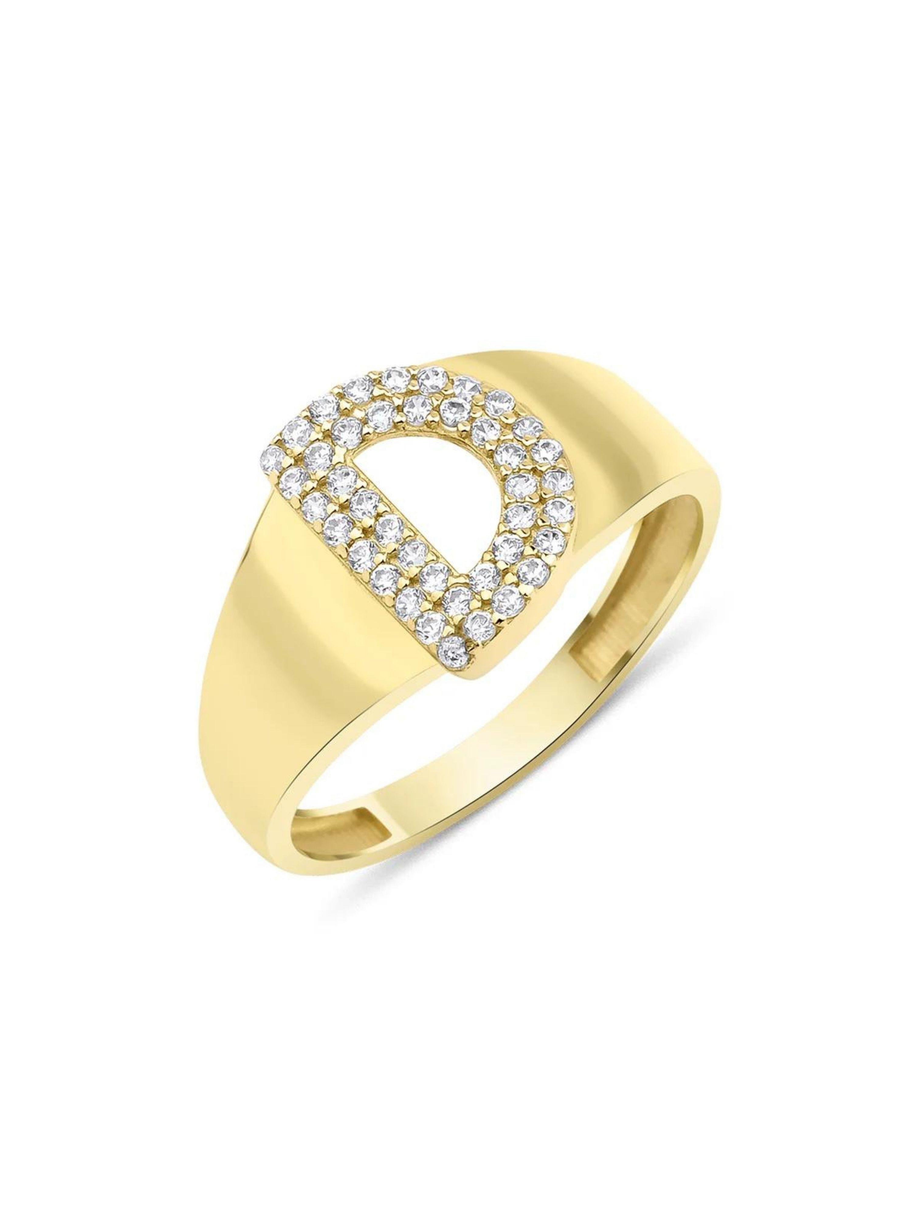 14 Ayar Altın Taşlı D Harfli Yüzük14 Ayar Altın Taşlı D Harfli Yüzük