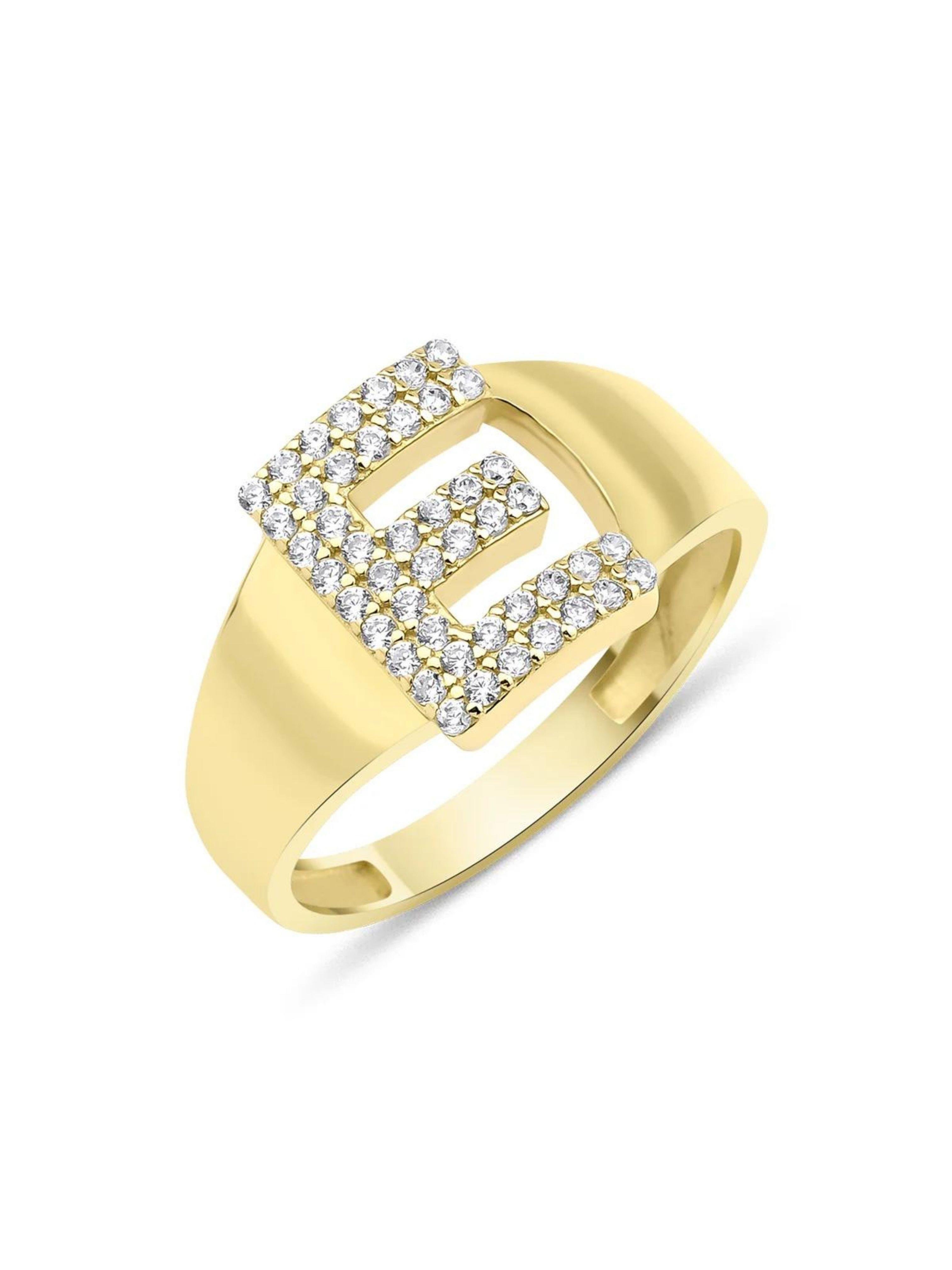 14 Ayar Altın Taşlı E Harfli Yüzük14 Ayar Altın Taşlı E Harfli Yüzük