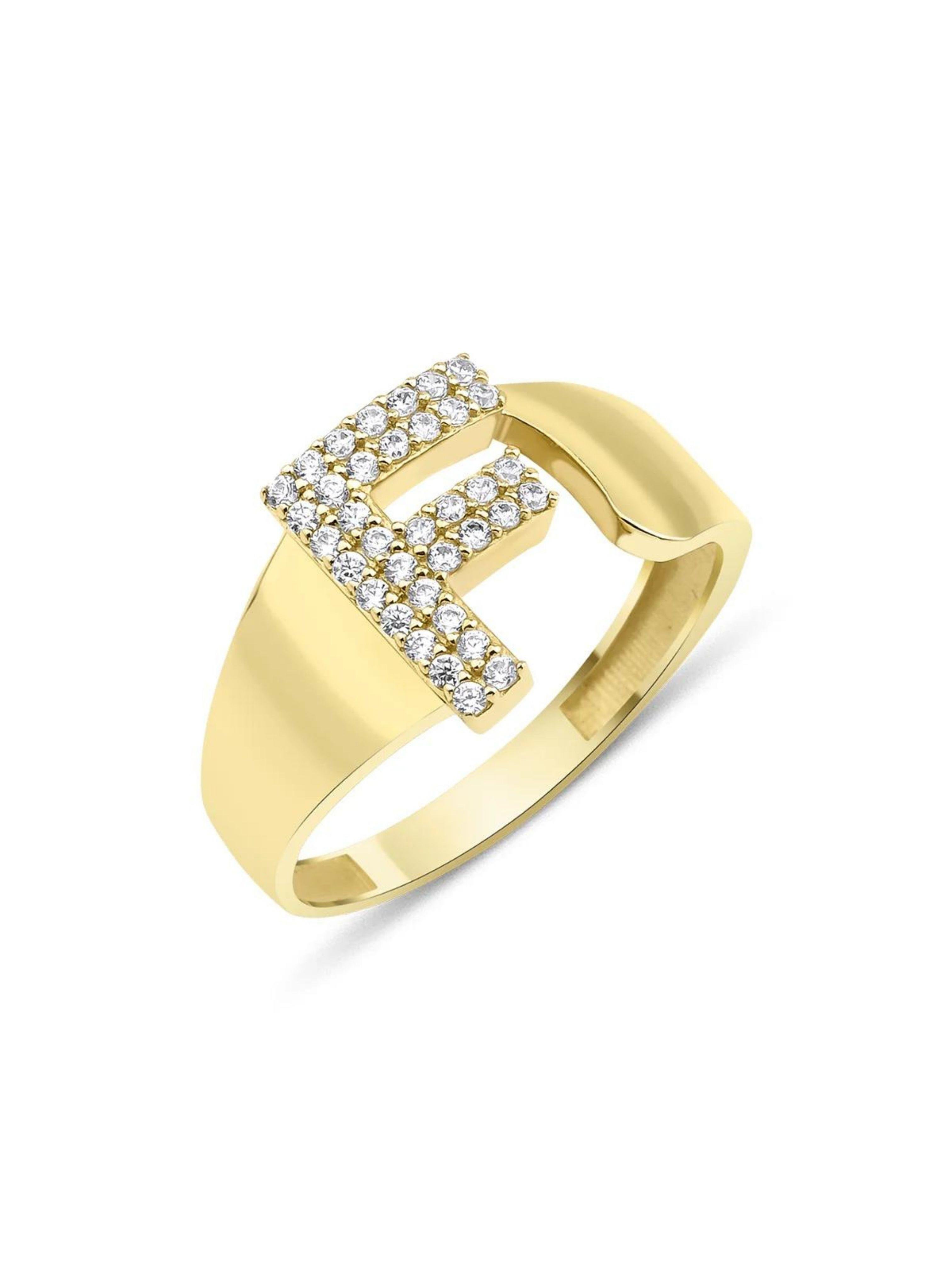 14 Ayar Altın Taşlı F Harfli Yüzük14 Ayar Altın Taşlı F Harfli Yüzük