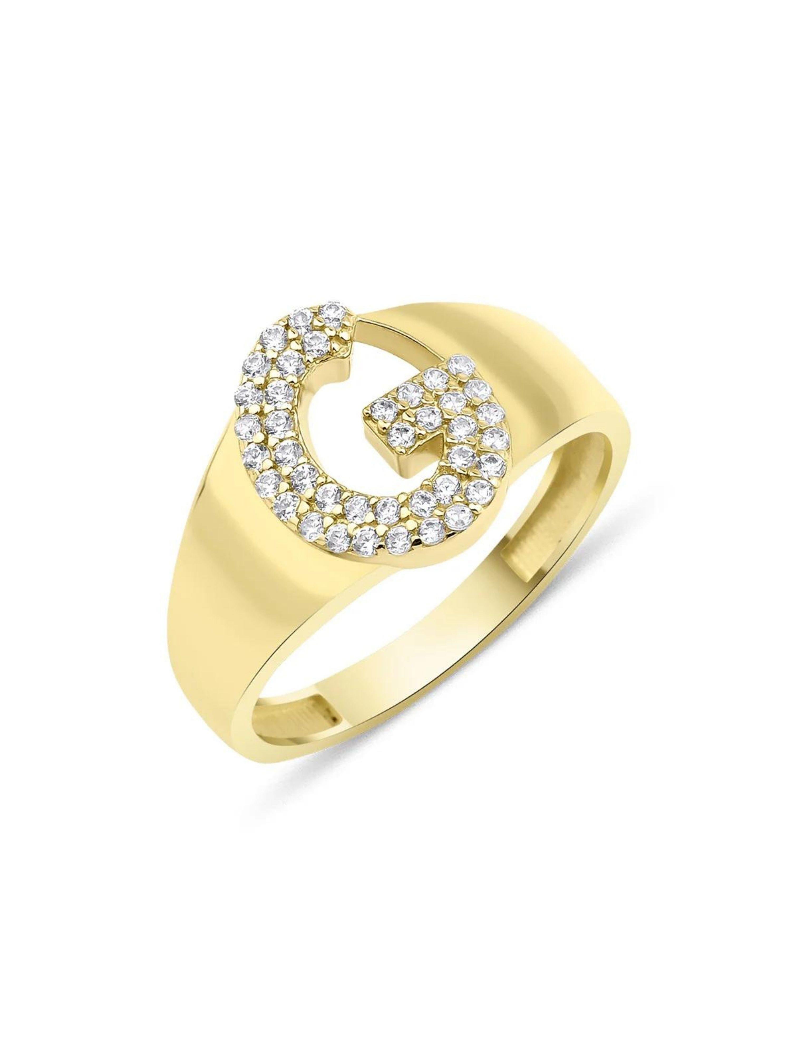 14 Ayar Altın Taşlı G Harfli Yüzük14 Ayar Altın Taşlı G Harfli Yüzük