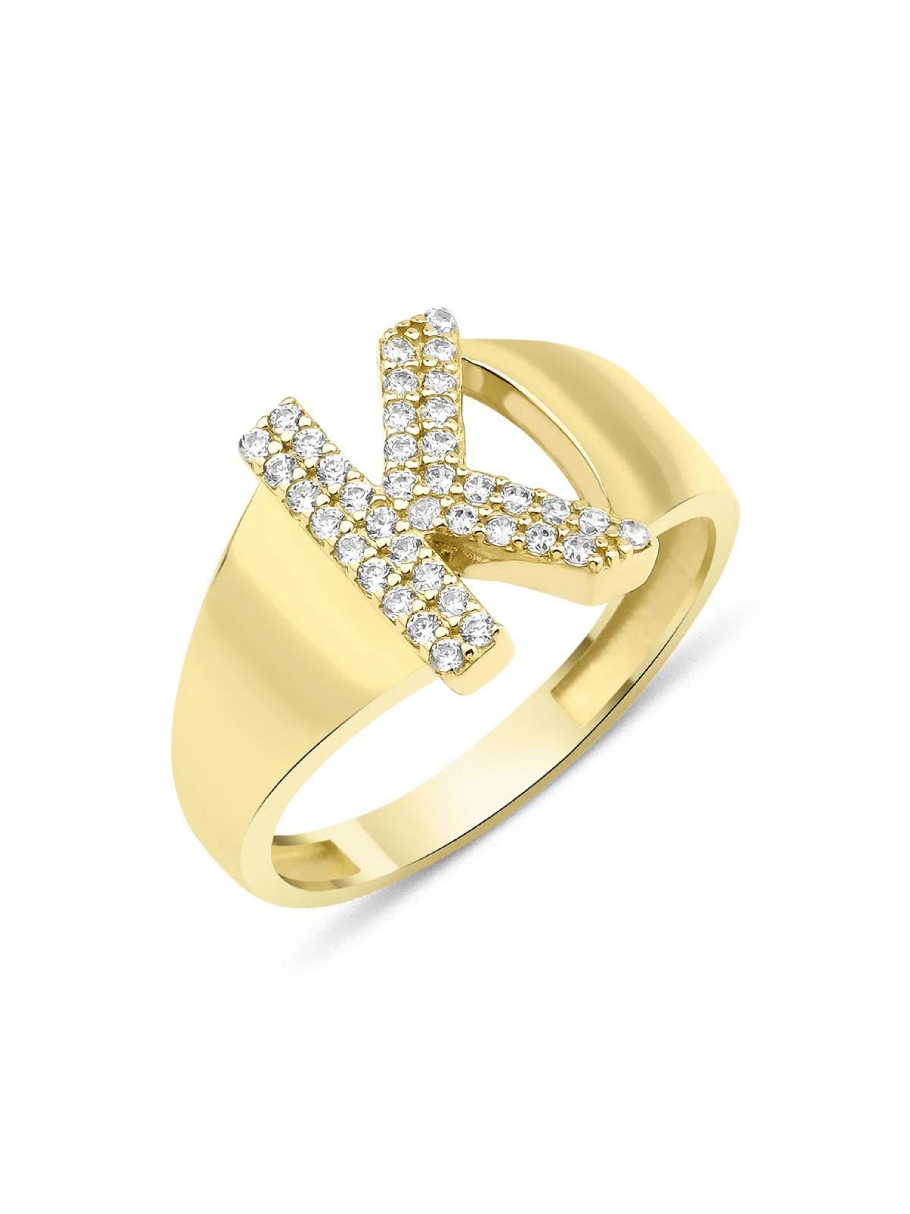 14 Ayar Altın Taşlı K Harfli Yüzük14 Ayar Altın Taşlı K Harfli Yüzük