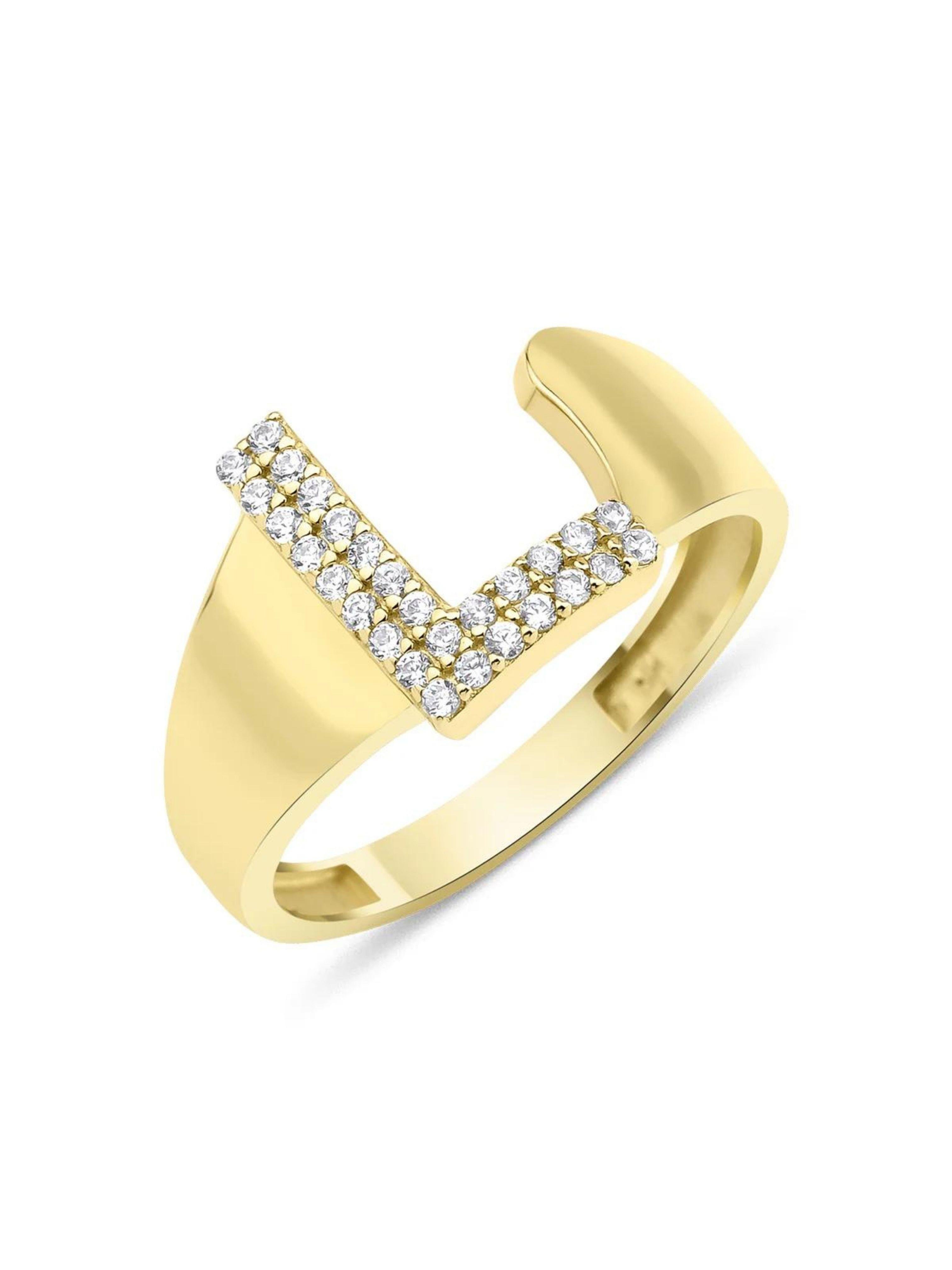 14 Ayar Altın Taşlı L Harfli Yüzük14 Ayar Altın Taşlı L Harfli Yüzük