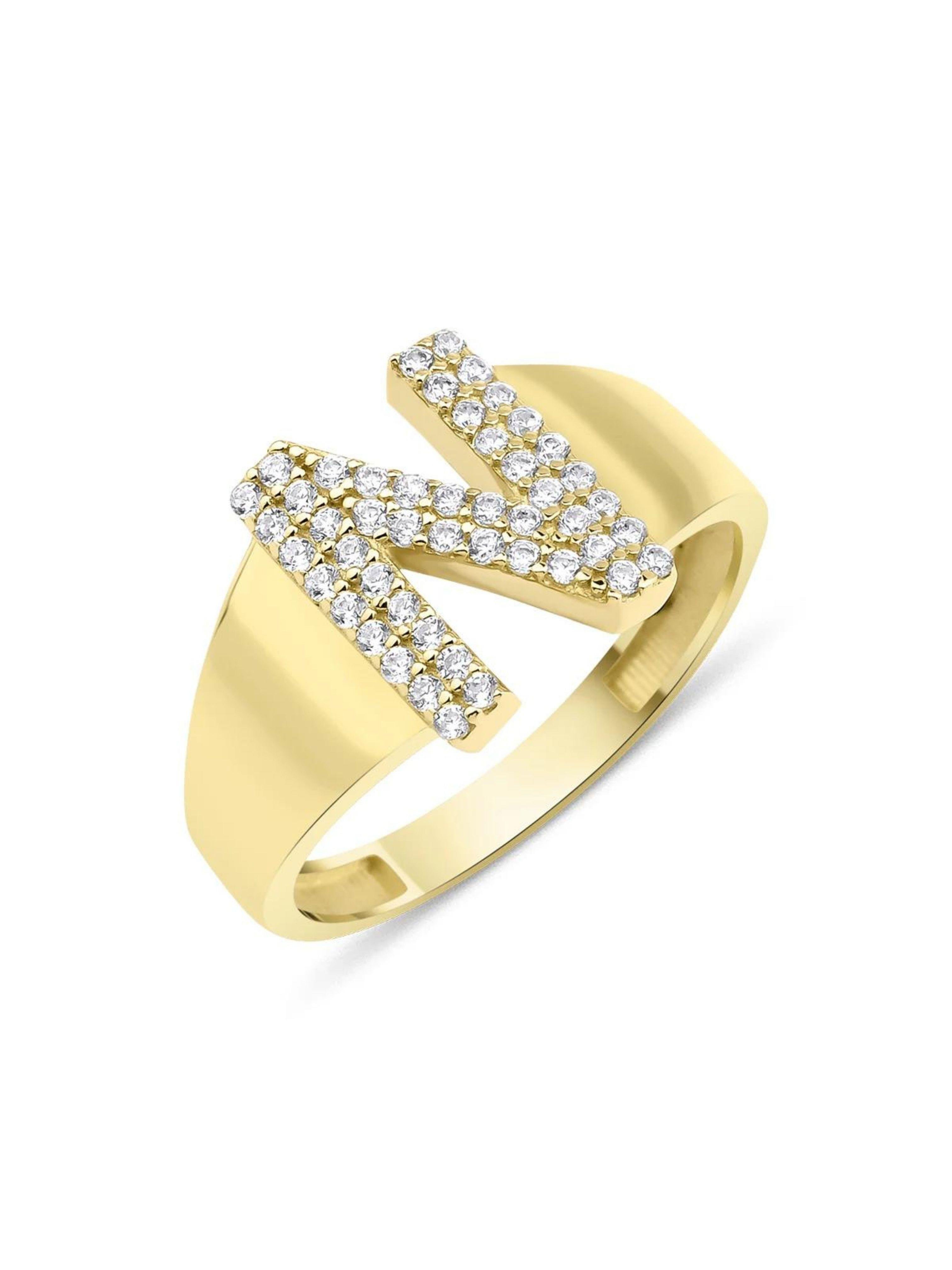 14 Ayar Altın Taşlı N Harfli Yüzük14 Ayar Altın Taşlı N Harfli Yüzük