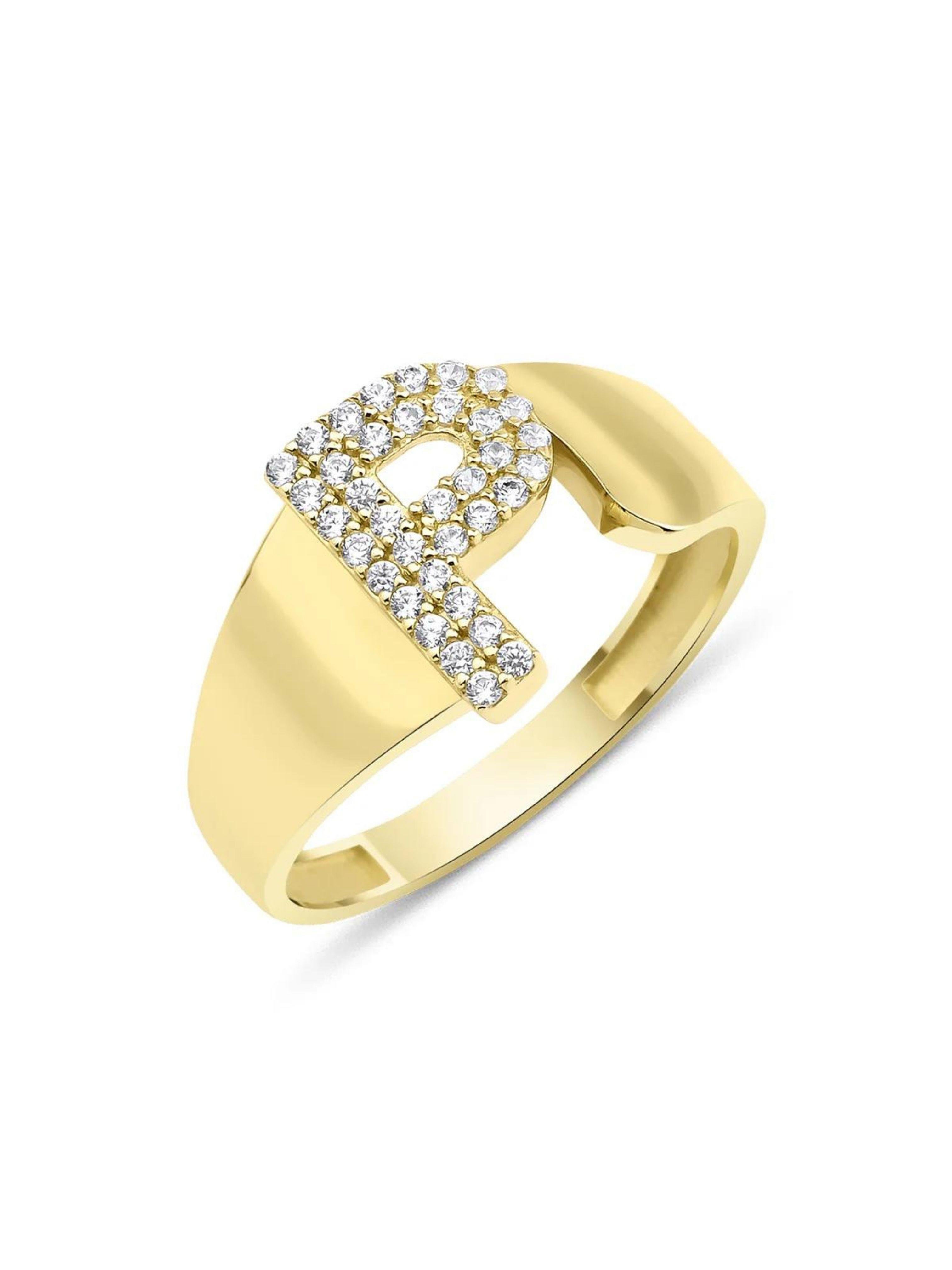 14 Ayar Altın Taşlı P Harfli Yüzük14 Ayar Altın Taşlı P Harfli Yüzük