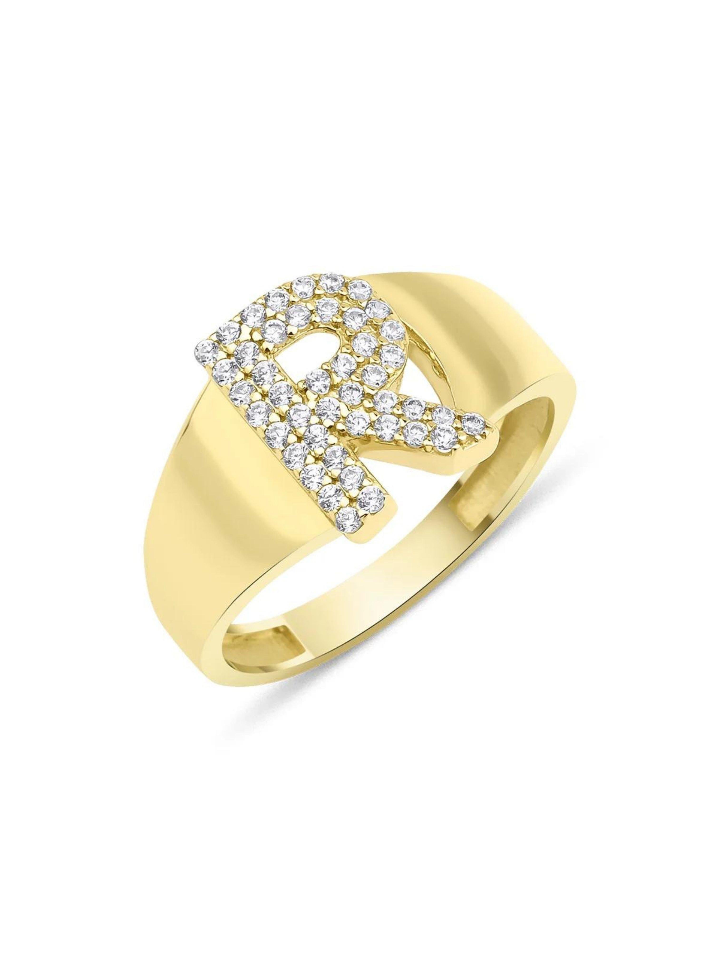 14 Ayar Altın Taşlı R Harfli Yüzük14 Ayar Altın Taşlı R Harfli Yüzük