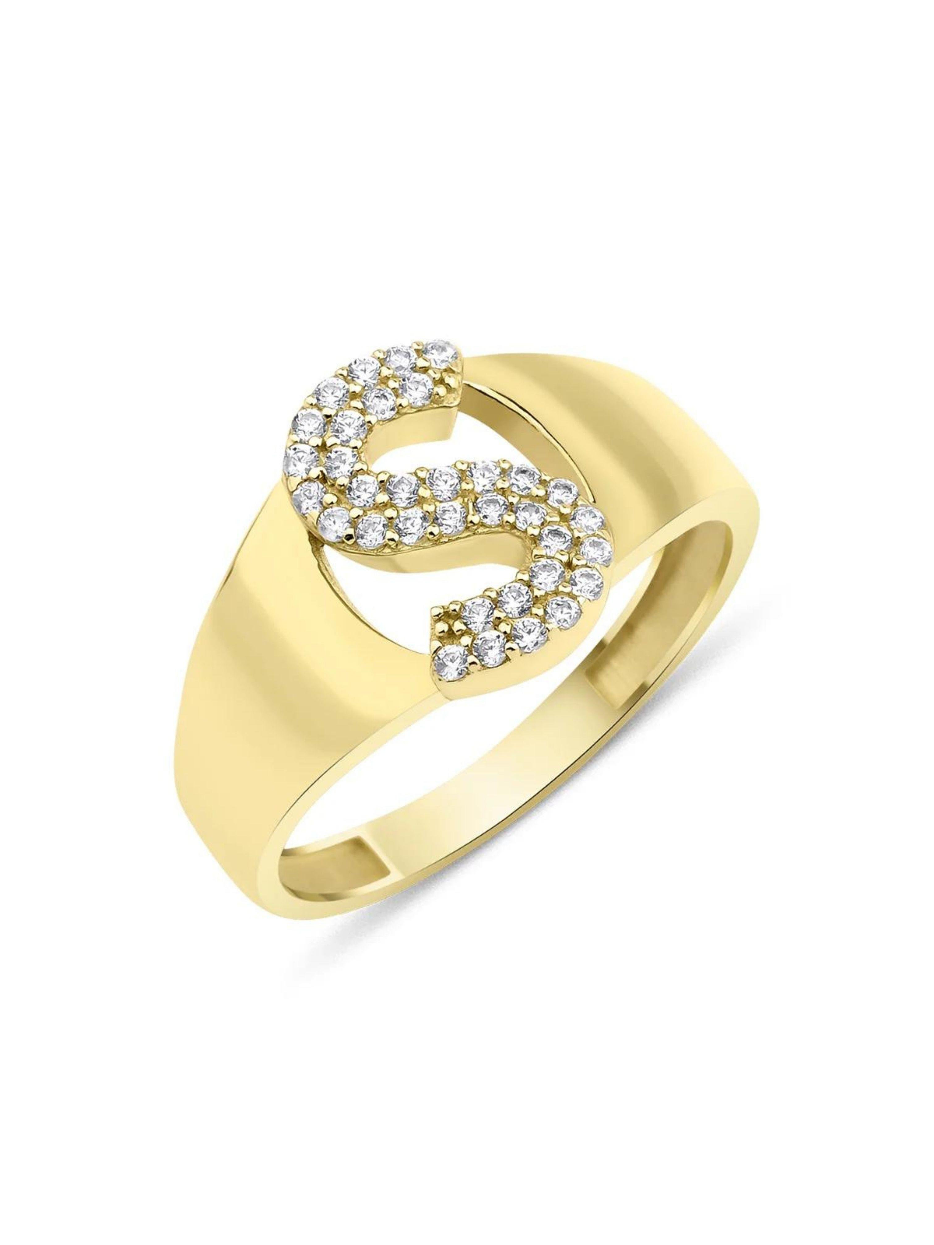 14 Ayar Altın Taşlı S Harfli Yüzük14 Ayar Altın Taşlı S Harfli Yüzük