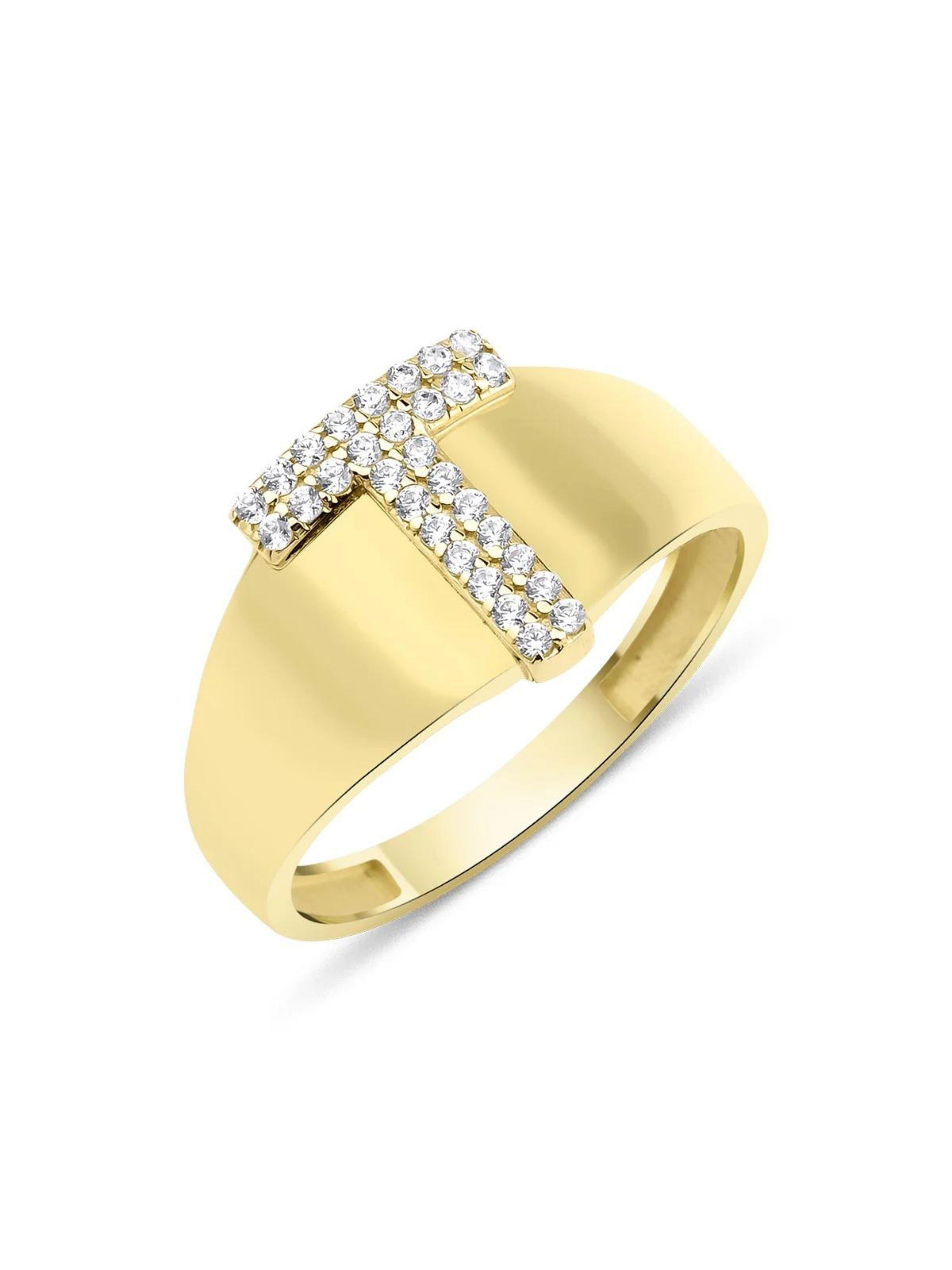 14 Ayar Altın Taşlı T Harfli Yüzük14 Ayar Altın Taşlı T Harfli Yüzük