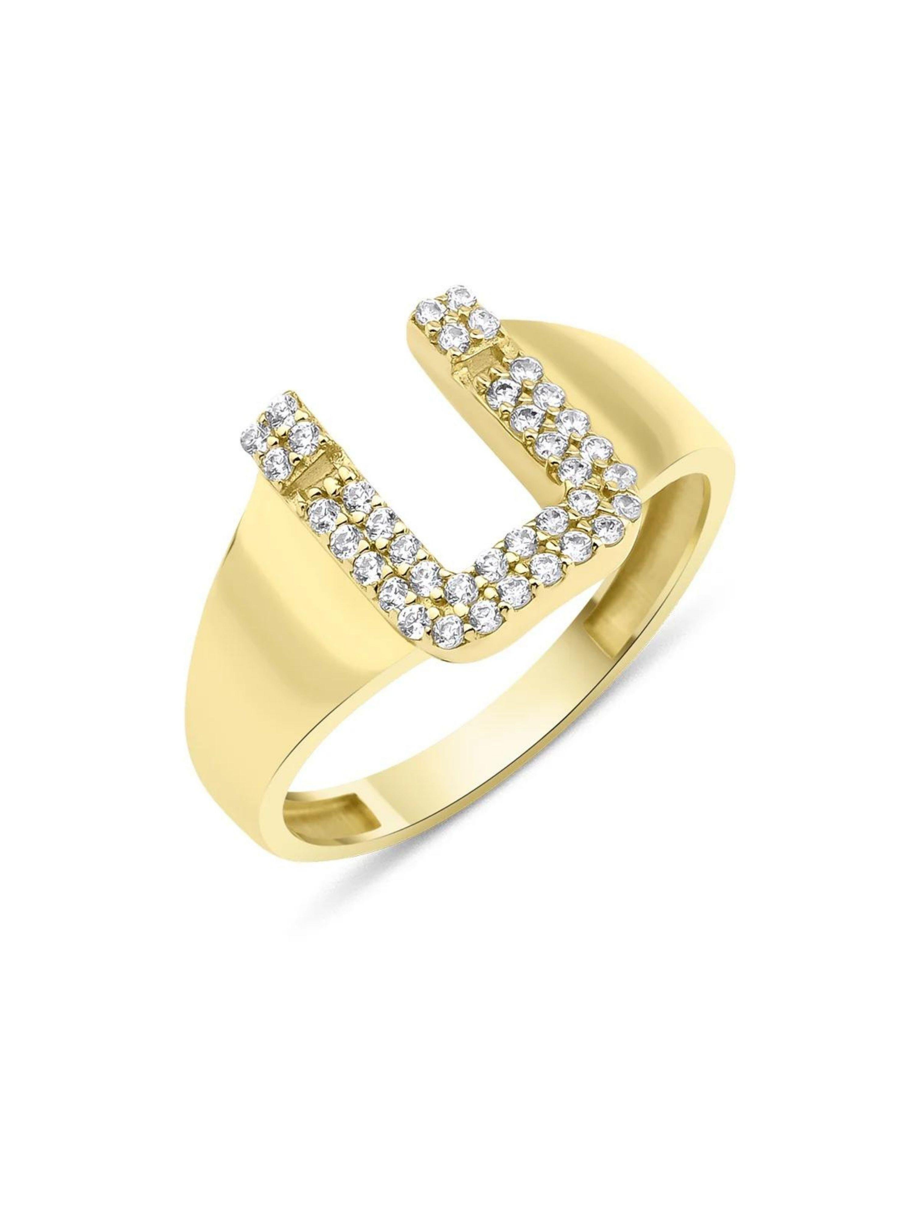 14 Ayar Altın Taşlı Ü Harfli Yüzük14 Ayar Altın Taşlı Ü Harfli Yüzük