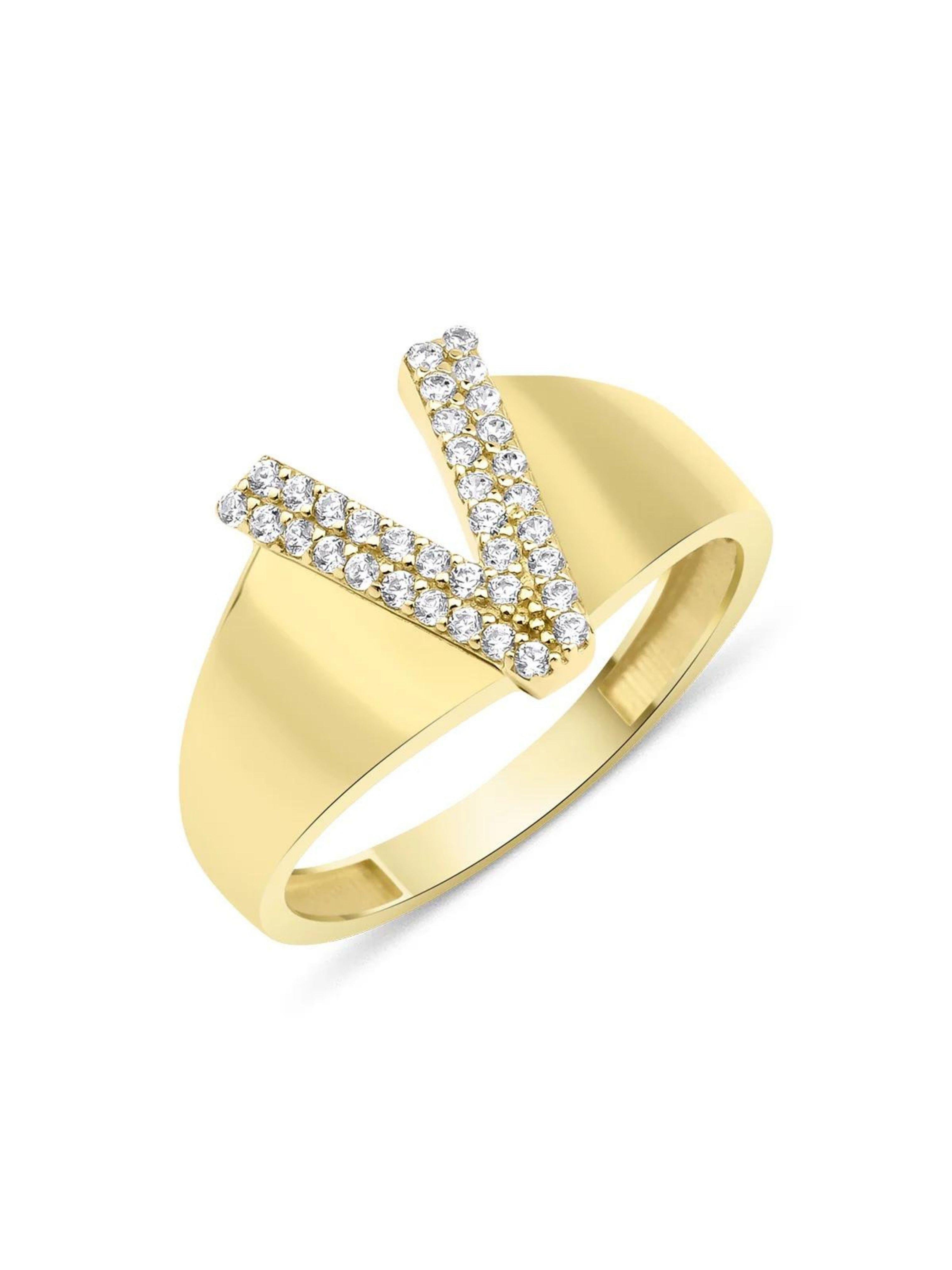 14 Ayar Altın Taşlı V Harfli Yüzük14 Ayar Altın Taşlı V Harfli Yüzük