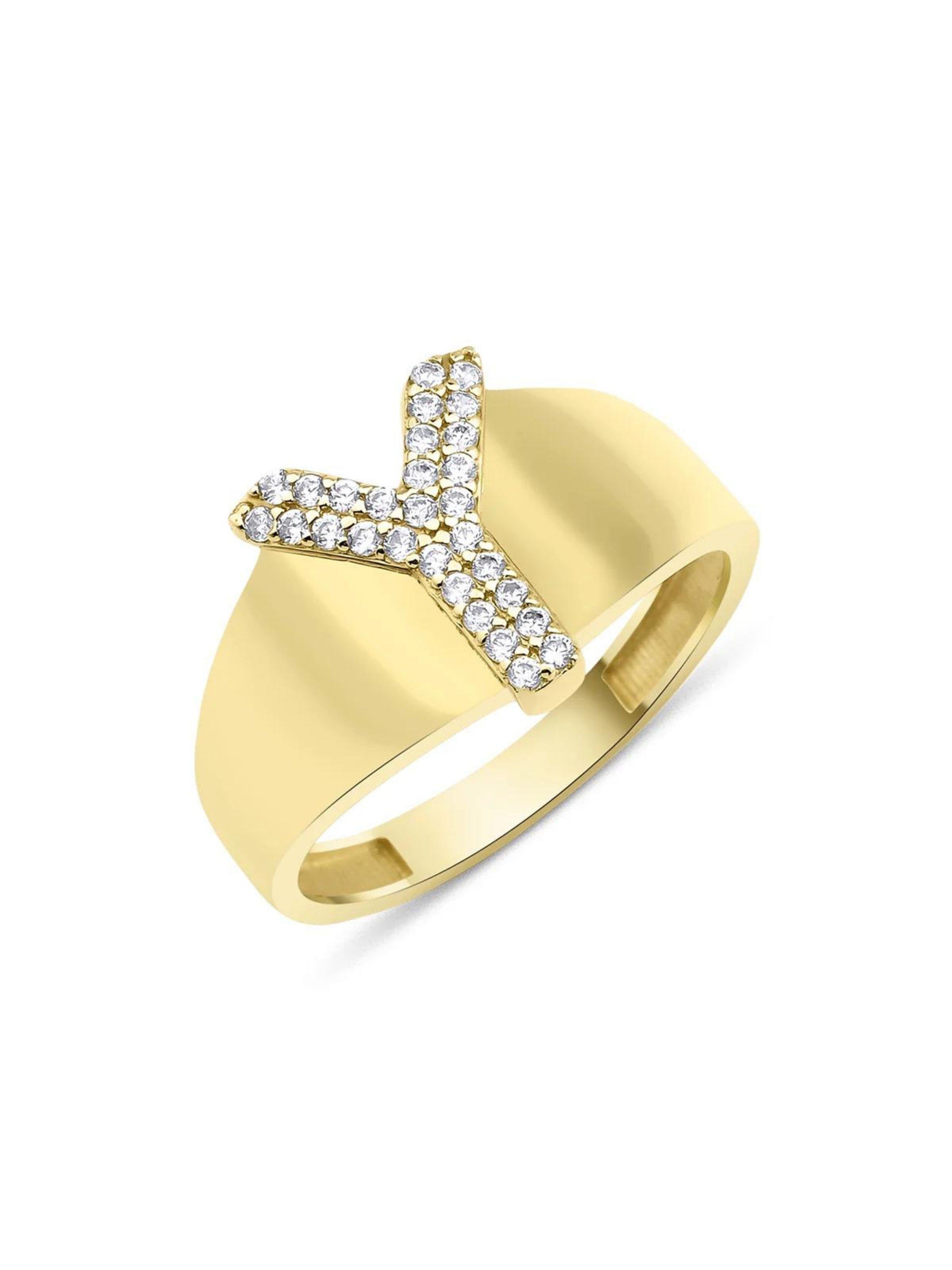 14 Ayar Altın Taşlı Y Harfli Yüzük14 Ayar Altın Taşlı Y Harfli Yüzük