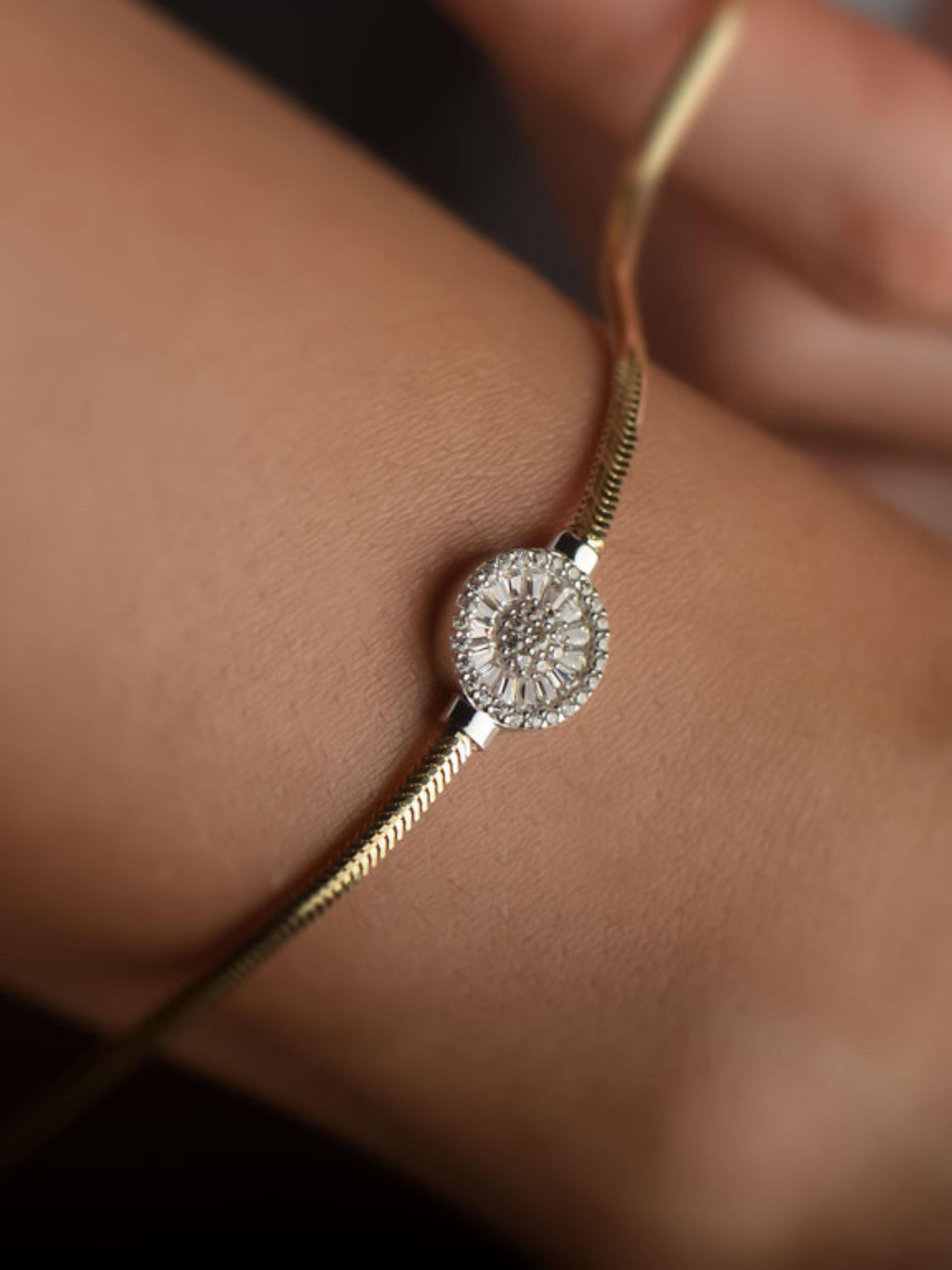 14 Ayar Balık Sırtı Baget Taşlı Altın Bileklik