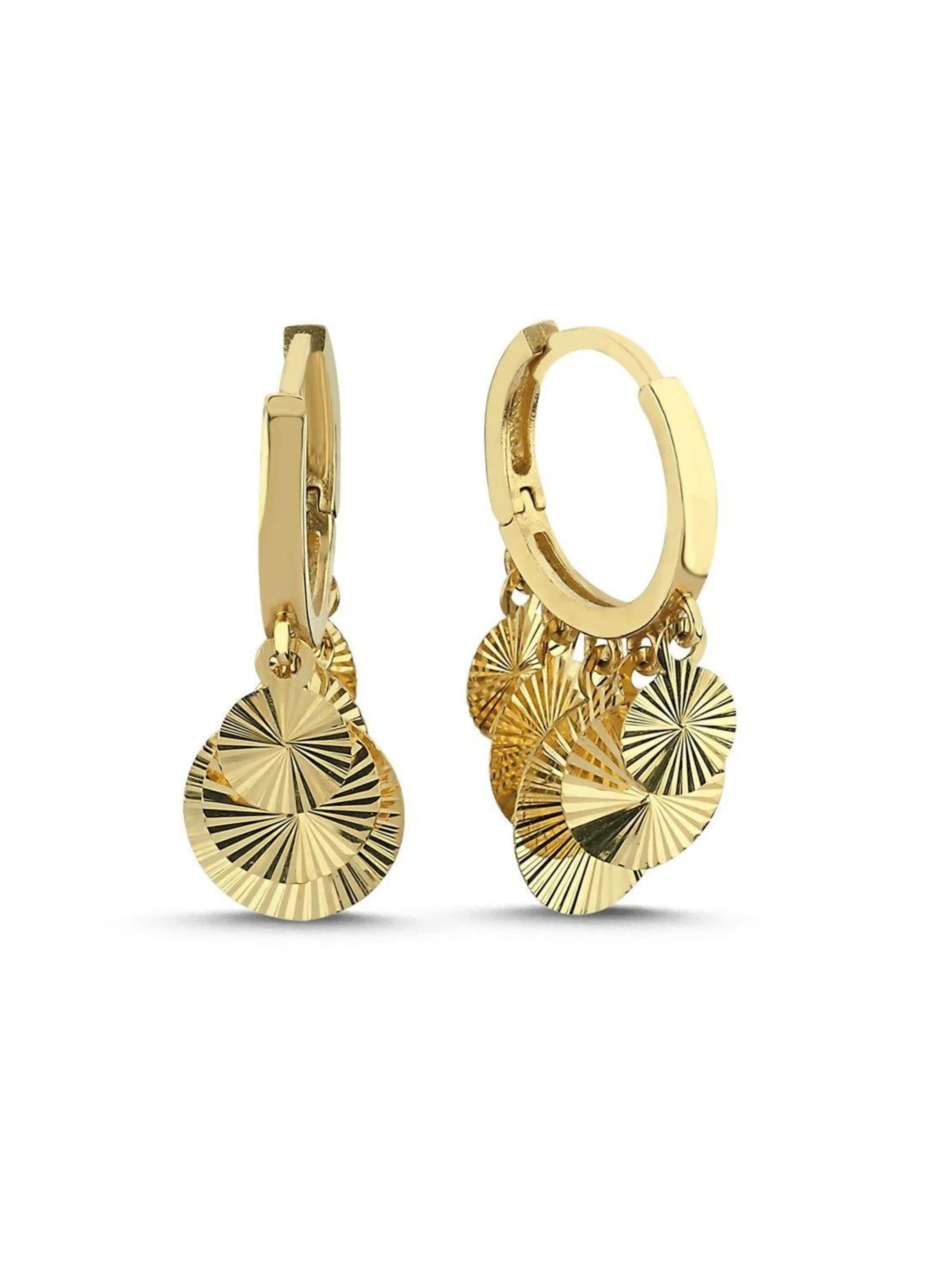 14 Ayar Lazerli Shakira Pullu Sallantılı Altın Küpe14 Ayar Lazerli Shakira Pullu Sallantılı Altın Küpe