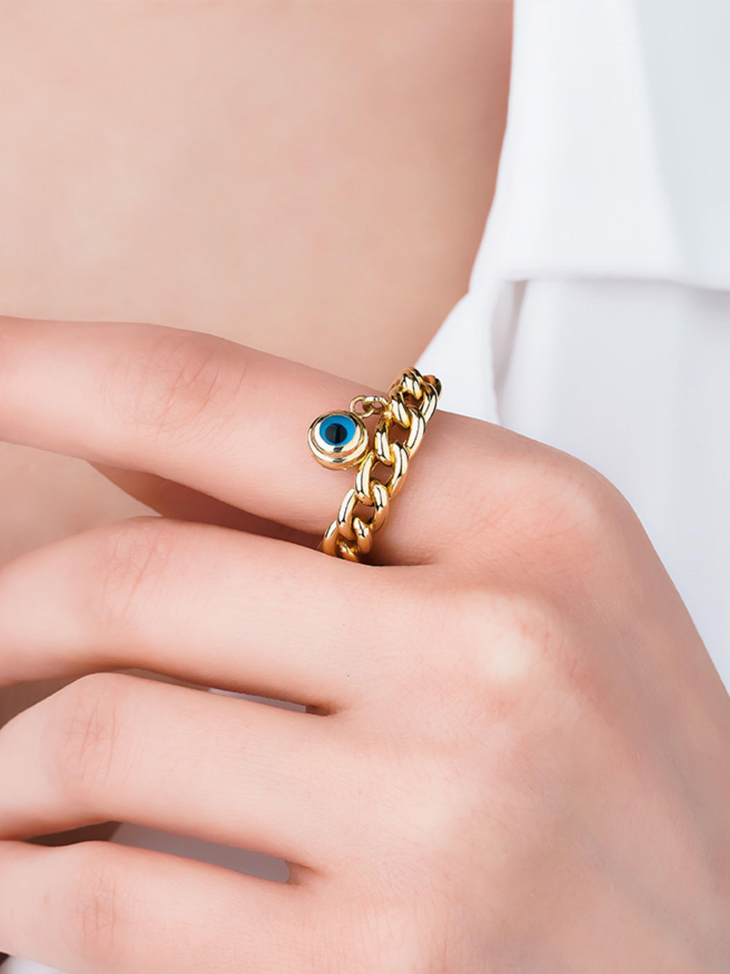 Altın Zincir Nazar Boncuk Yüzük 14 AyarAltın Zincir Nazar Boncuk Yüzük 14 Ayar