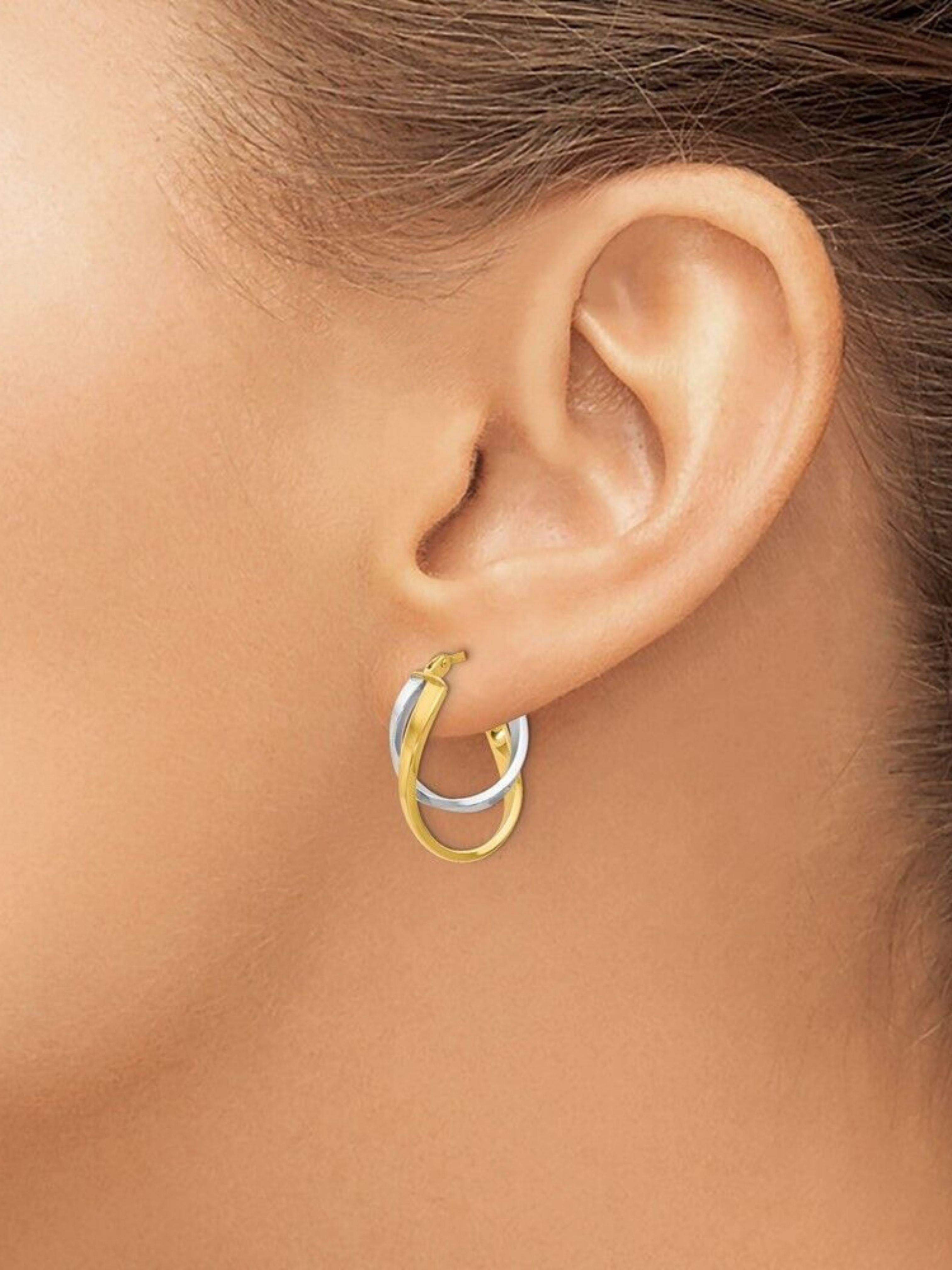 Burgu Altın İki Renk Halka Küpe 14 AyarBurgu Altın İki Renk Halka Küpe 14 Ayar