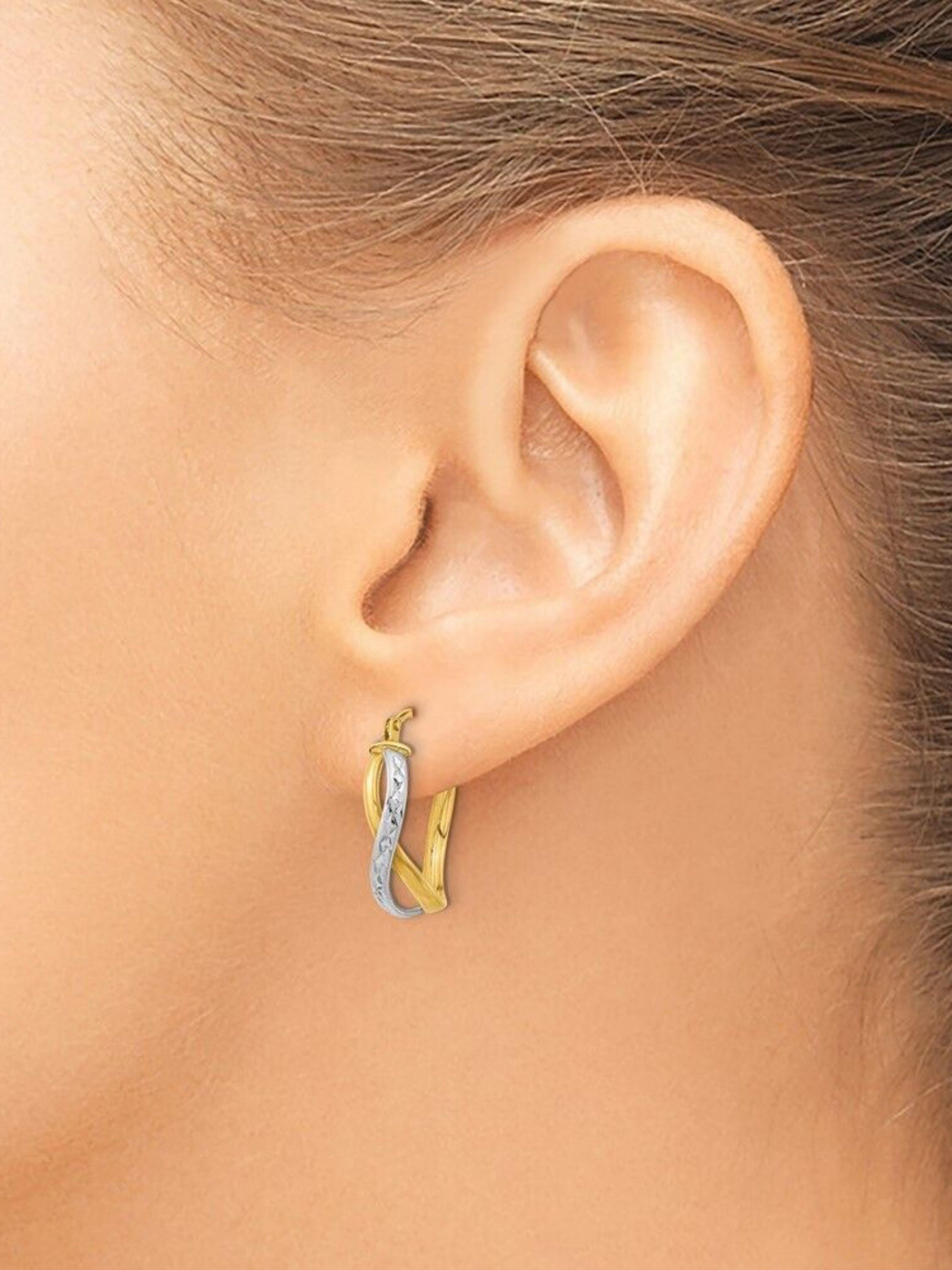 Halka Burgu Kalın İki Renkli 14 Ayar KüpeHalka Burgu Kalın İki Renkli 14 Ayar Küpe