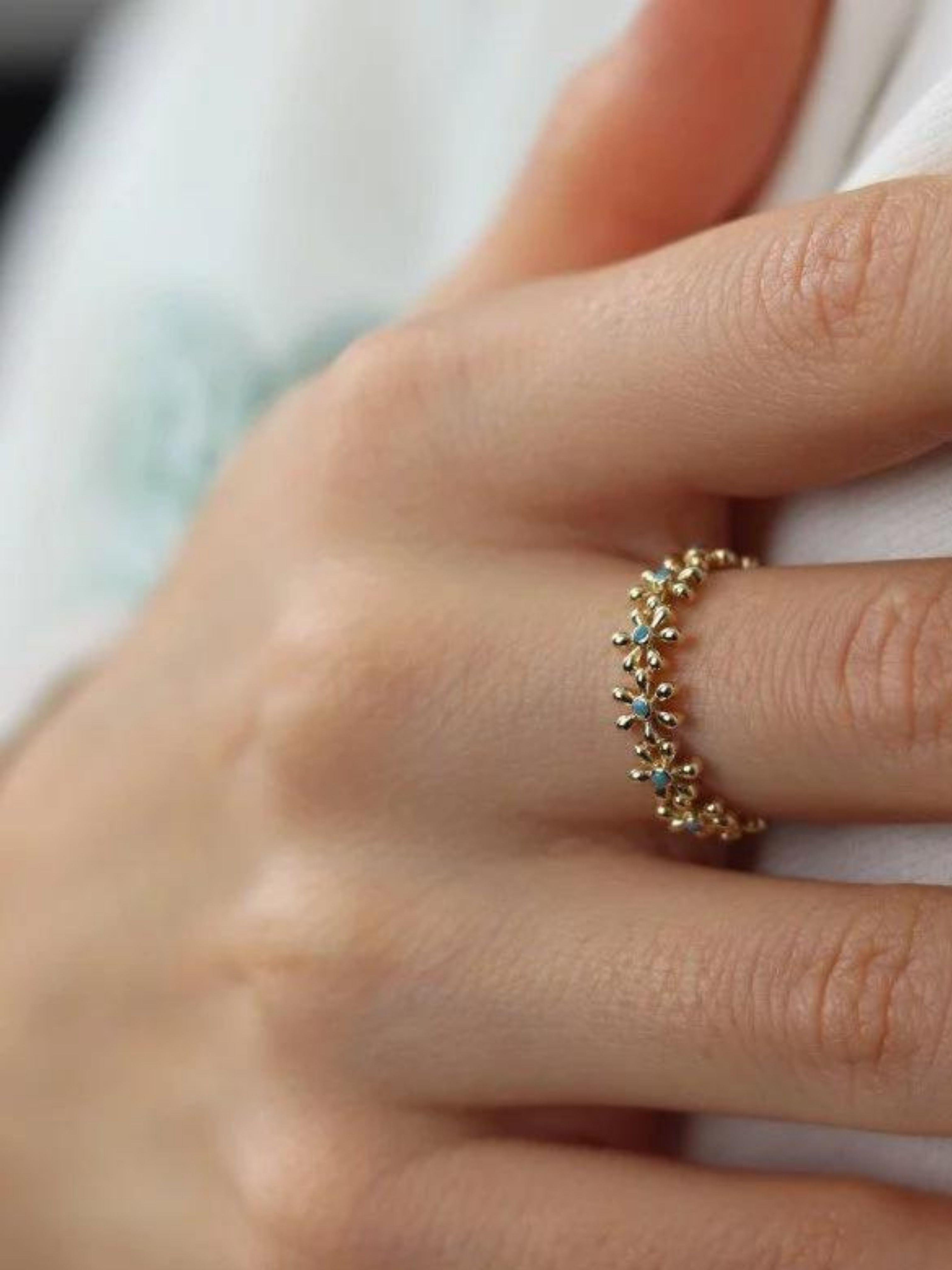 Mavi Çiçekli 14 Ayar Altın YüzükMavi Çiçekli 14 Ayar Altın Yüzük